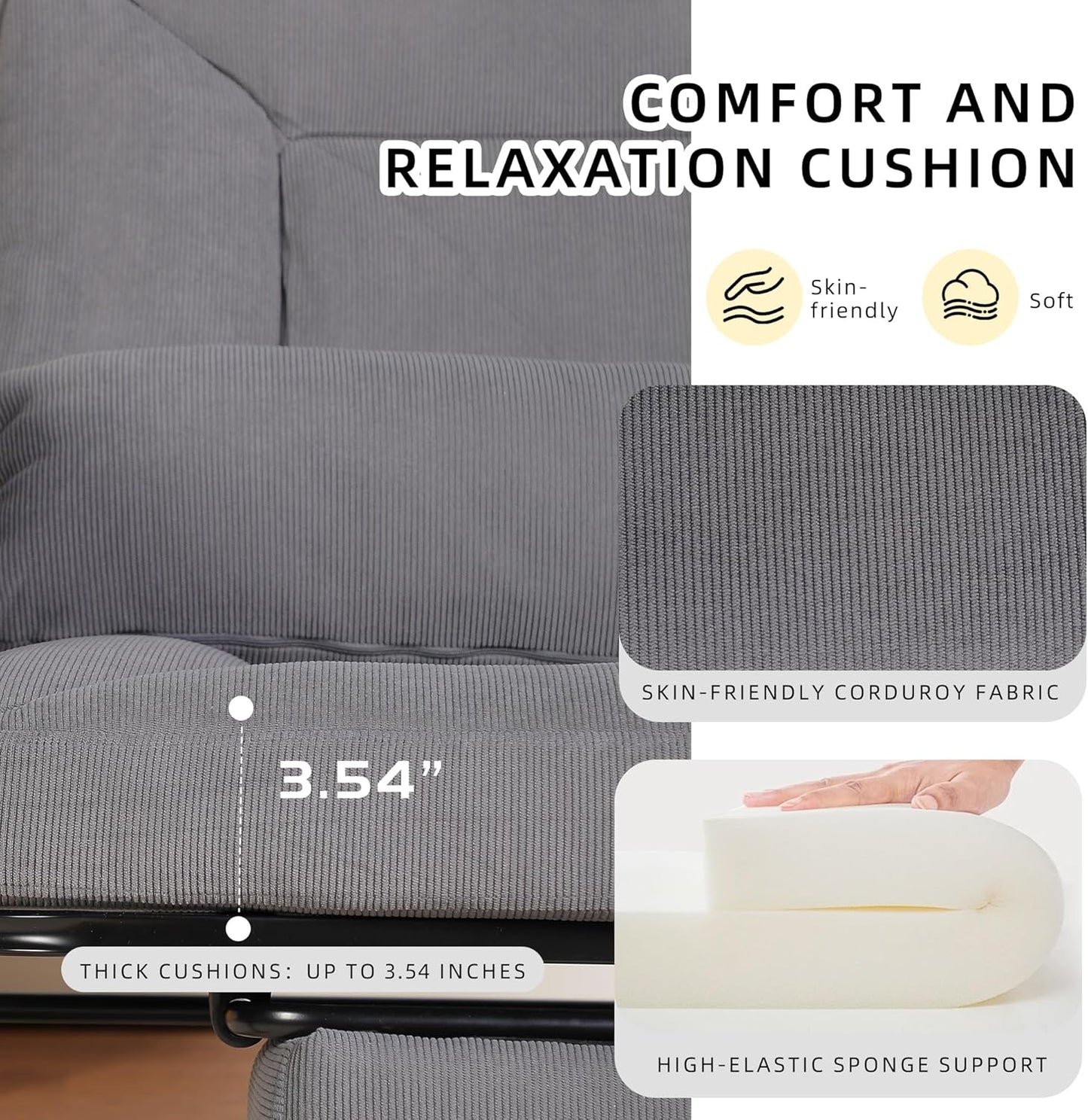 Oversized Reclining Rocking Chair with Foot Rest, 110°–160° Adjustable Backrest, Upholstered Armchair with Side Pocket for Nursery and Living Room, Grey