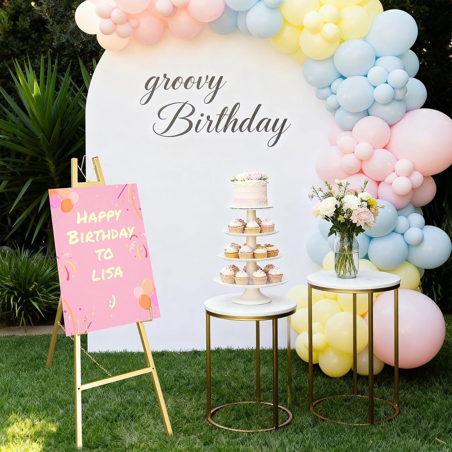 Gold Easel Stand for Wedding Signs,No Assembly Needed-46.7' Heavy Duty Adjustable Wedding Easel with Tool-Free Knobs&Adjustable Chains, Fits Welcome Signs, Posters, Paintings, Events & Art Displays