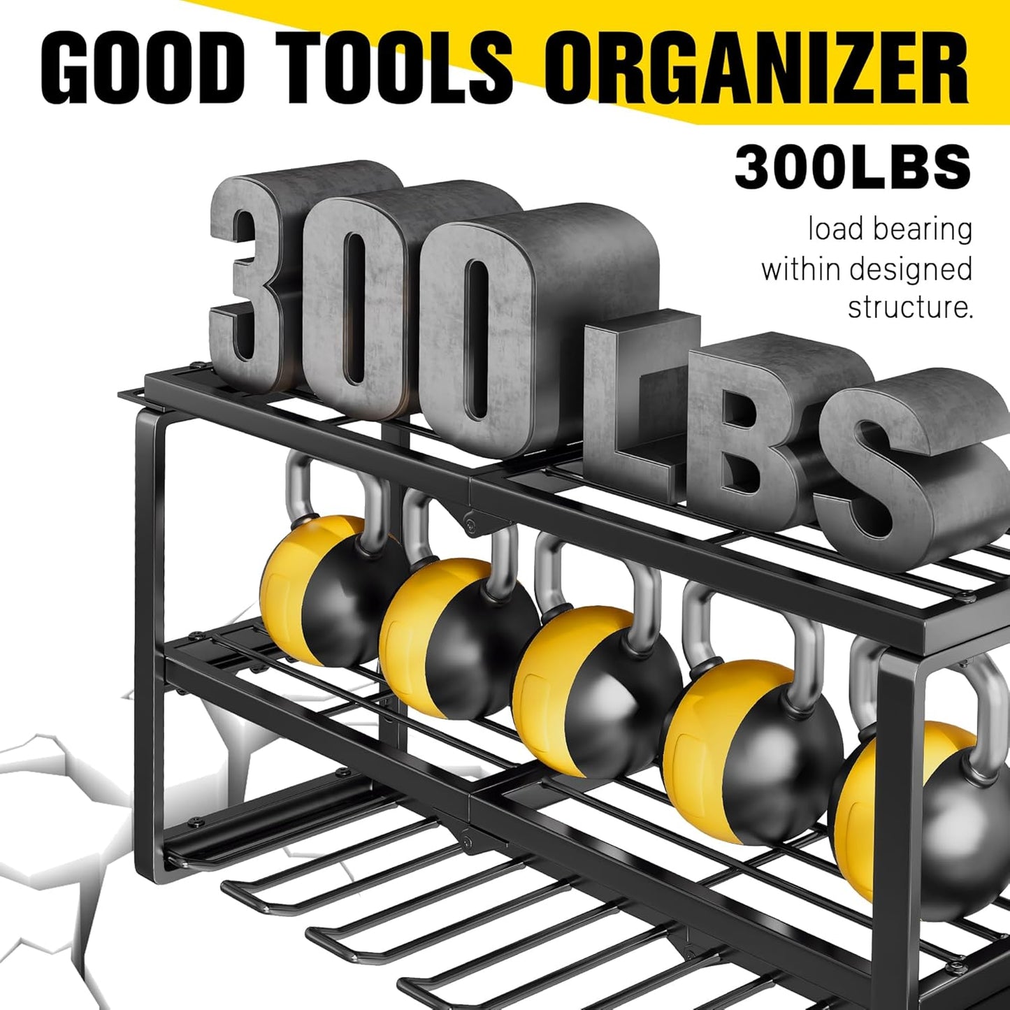 Heavy Duty Power Tool Organizer Wall Mount - 300lb Capacity 3-Tier Storage Rack with 7 Drill Holders for Garage Workshop Tools