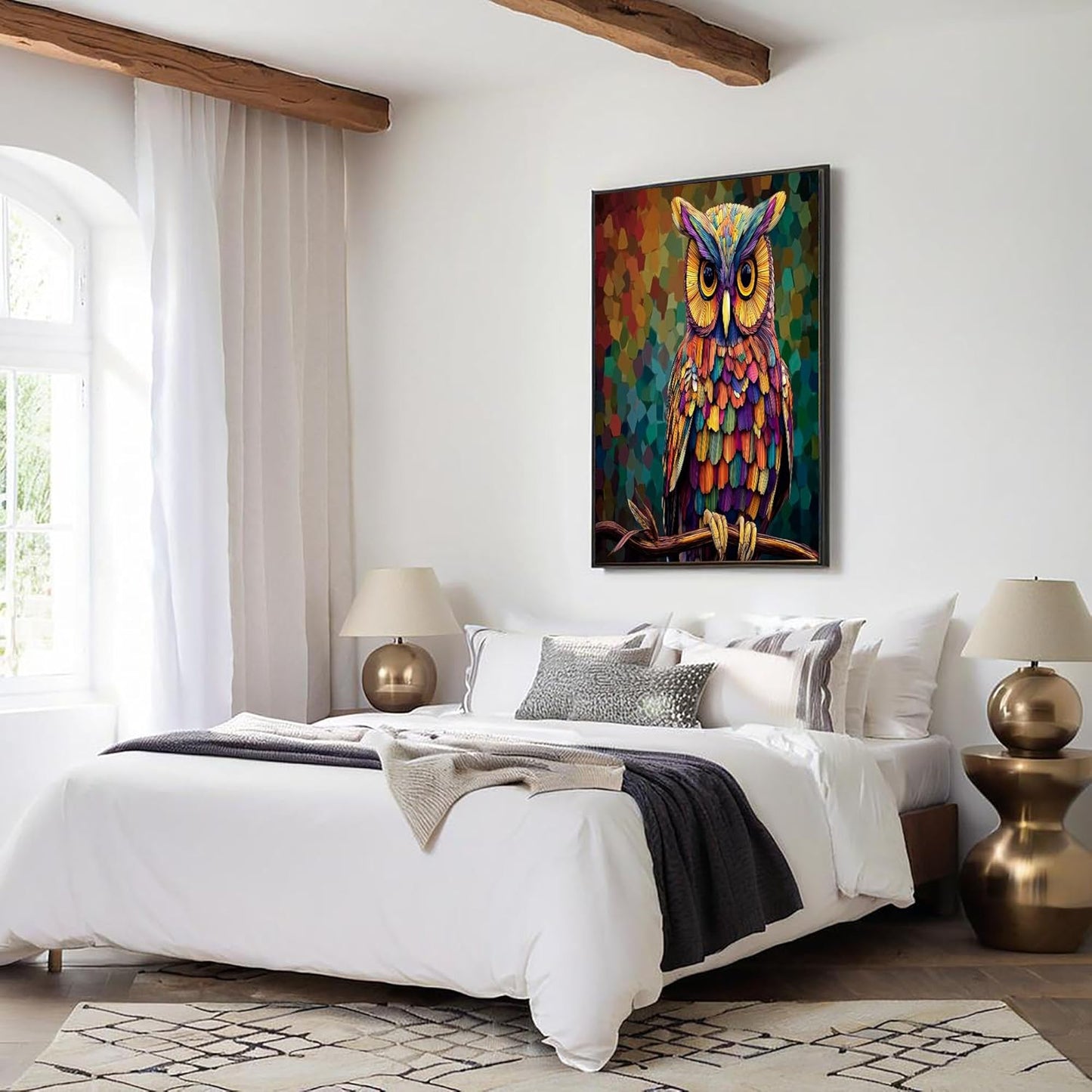 GDJSMIN Mosaic Style Wall Art, Cute Owl Pattern Poster for Reading Room Living Room Decor 16x 24 inch Unframed