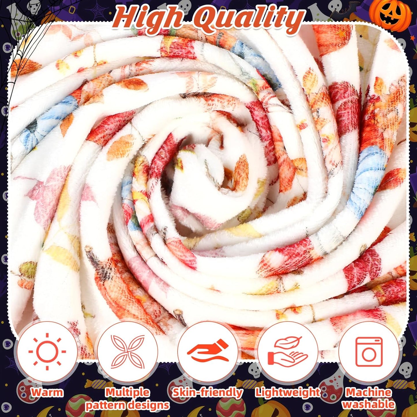 6 Pack Thanksgiving Day Throws Blanket Bulk in Bulk Autumn Thanksgiving Flannel Blanket Fall Pumpkin Turkey Lightweight Throw Soft Warm Fluffy Plush Quilt for Living Couch Dorm, 50 x 60 Inch