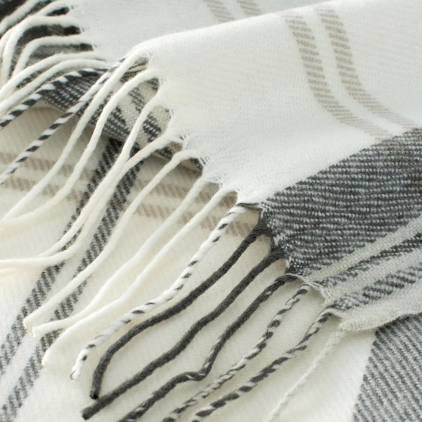 Grey and White Plaid Throw Blanket for Couch,60"X80" Super Soft Cozy Warm Home Decorative Throws with Tassels for Bed Sofa Picnic