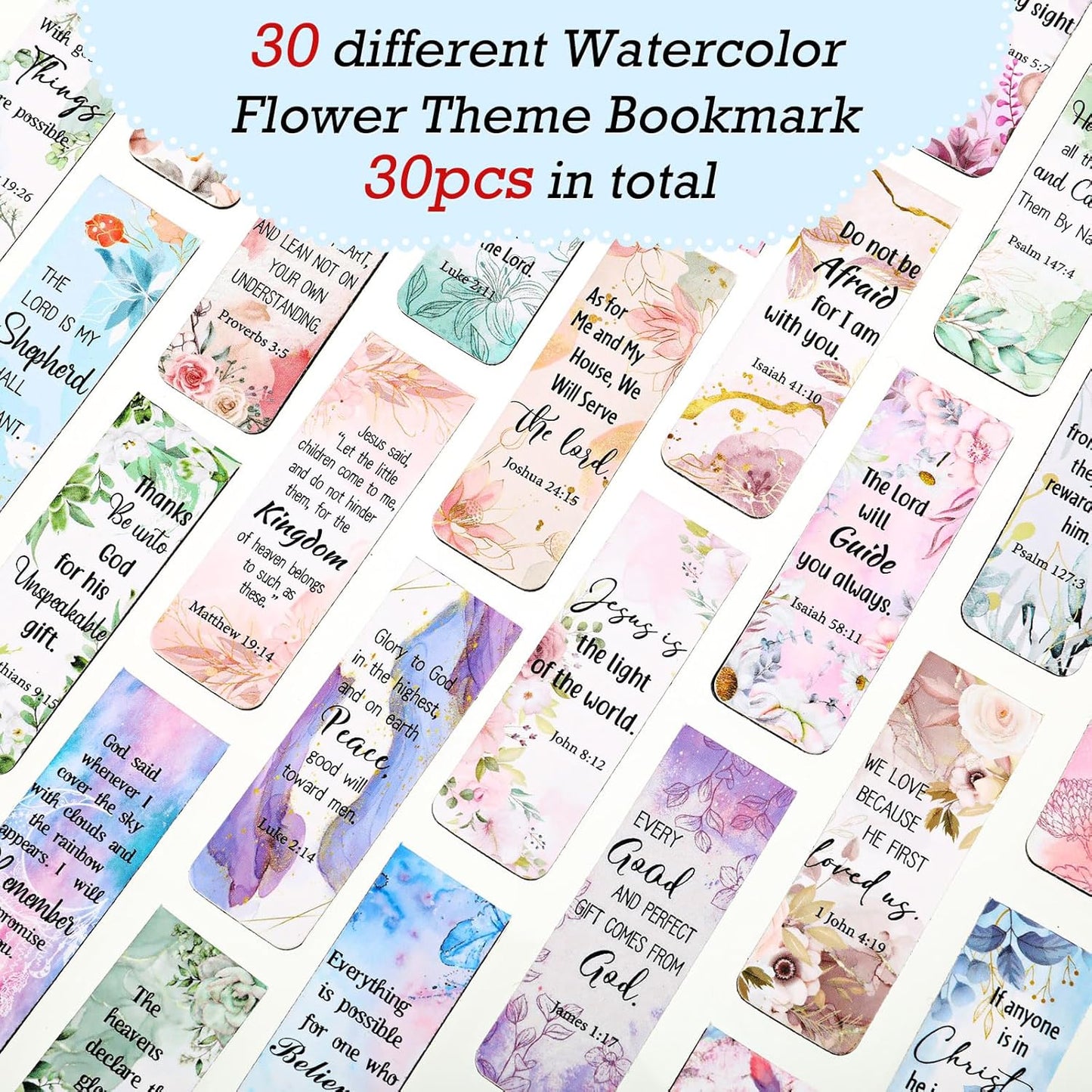 Chinco 30 Pcs Magnetic Christian Bookmarks - Bible Verse Inspirational Scripture Page Clips, Religious Prayer Bookmarks for Women, Kids, Teachers, Church Supplies & School Gifts (Floral)