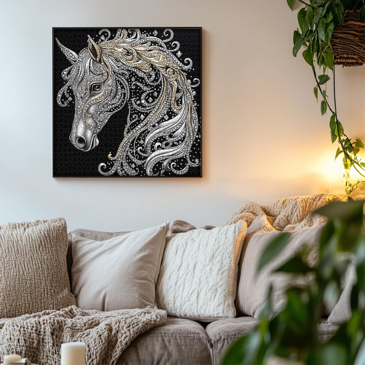 PICKFORU Horse 1000 Piece Puzzle for Adults, Diamond Horse Jigsaw Puzzles Line Art, Challenging Hard Animal Puzzle as Home Decor