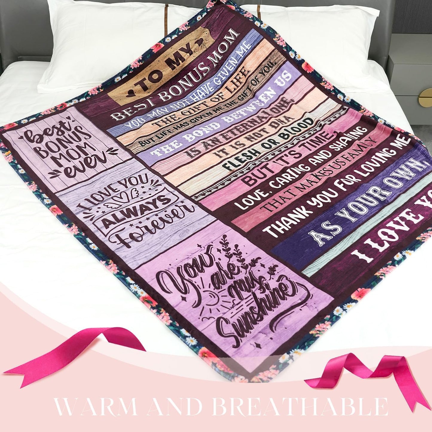 Gifts for Bonus Mom from Daughter, Bonus Mom Birthday Gifts from Son, Mothers Day Christmas Bday Presents for Mother in Law Throw Blanket 60" X 80"