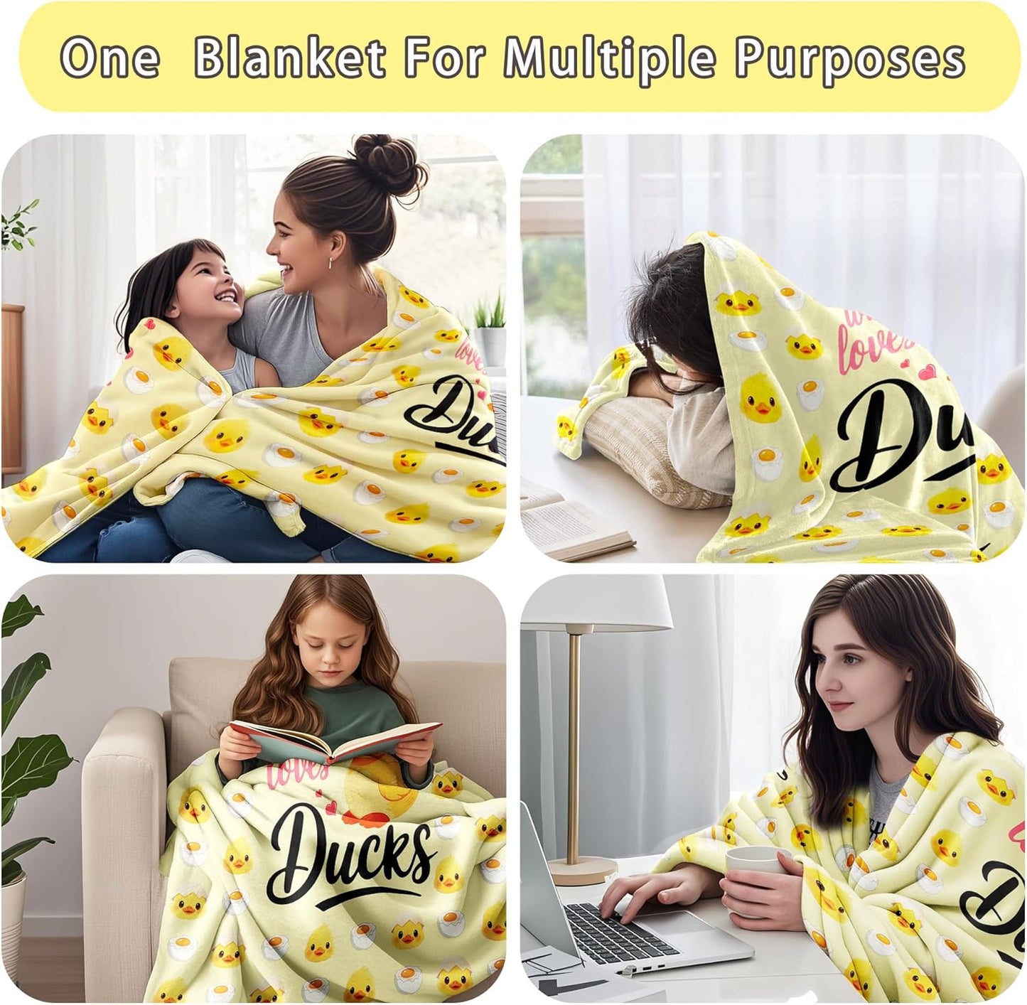 Duck Blanket Gifts for Duck Lovers Soft Flannel Ducks Throw Blanket Room Decor Merch Stuff for Girl Women 60"X50"