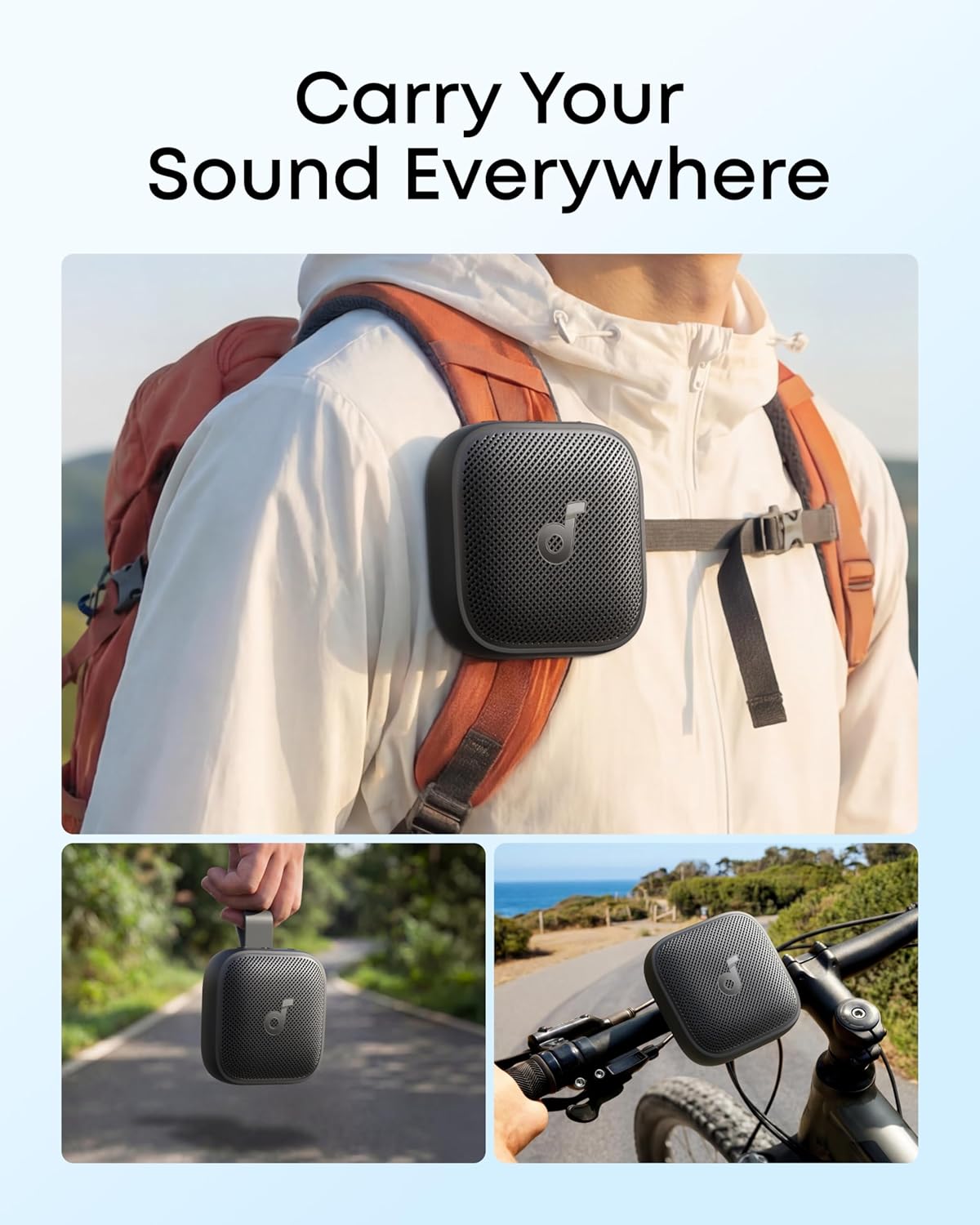 Soundcore Boom Go 3i Portable Bluetooth Speaker by Anker, 15W Punchy Sound, 24H Playtime, IP68, BassUp 2.0, Emergency Charging, Bluetooth 6.0, Waterproof Speaker for Hiking/Cycling/Camping (Black)