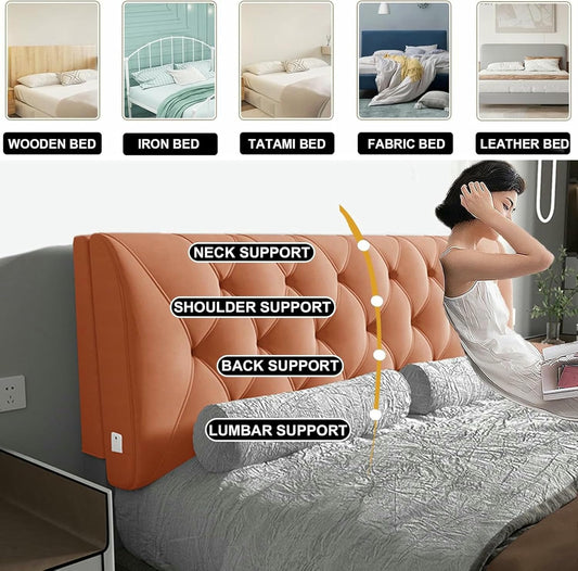 Beige,Straps/59x23x2In,Bedside Cushion Rectangular Large Bed Backrest Fleece Headboard Pillow Solid Color Lumbar Support Upholstered Removable Daybed Bunk Bed Bolster