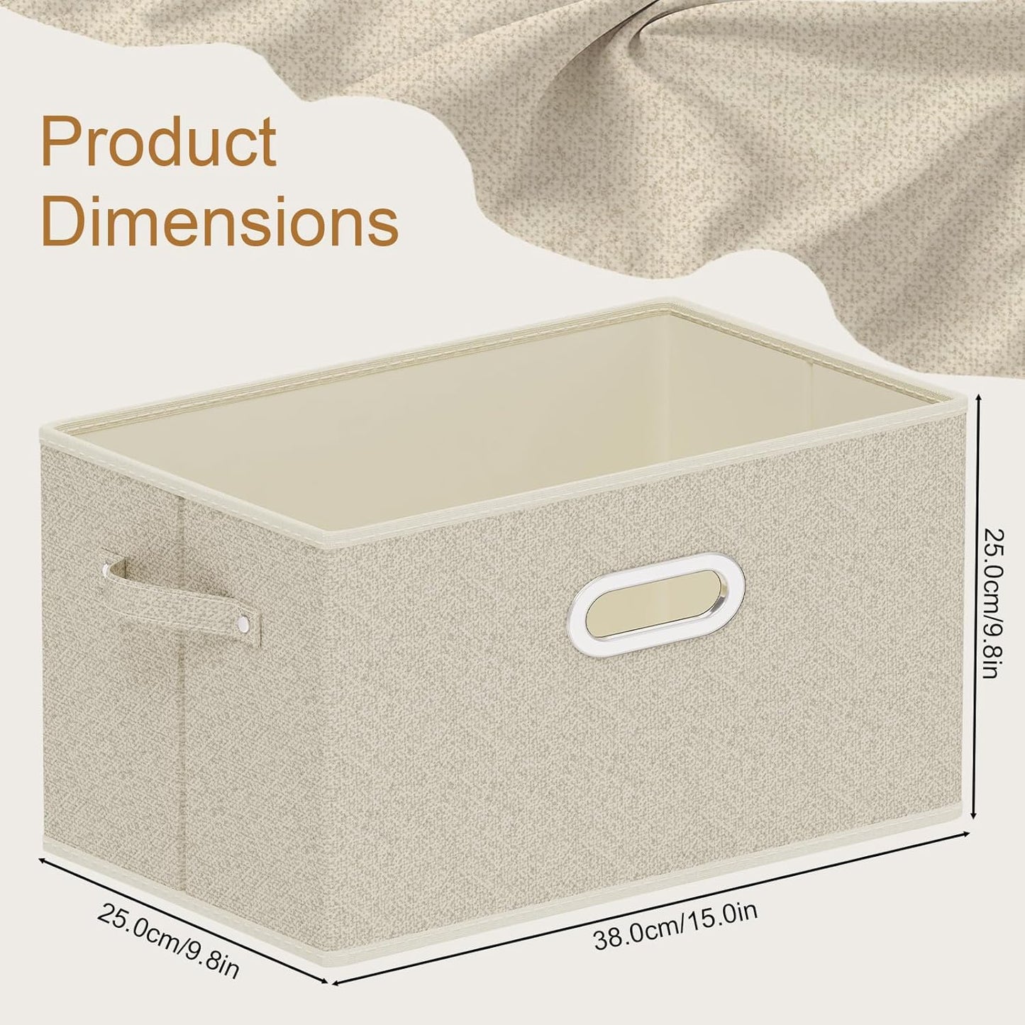 Open Storage Baskets, Collapsible Cube Bins, Fabric Container Organizer with Metal Handles, Boxes for Shelves, Closet, Living Room, 15x9.8x9.8in, Grey and Beige, 2 Pack