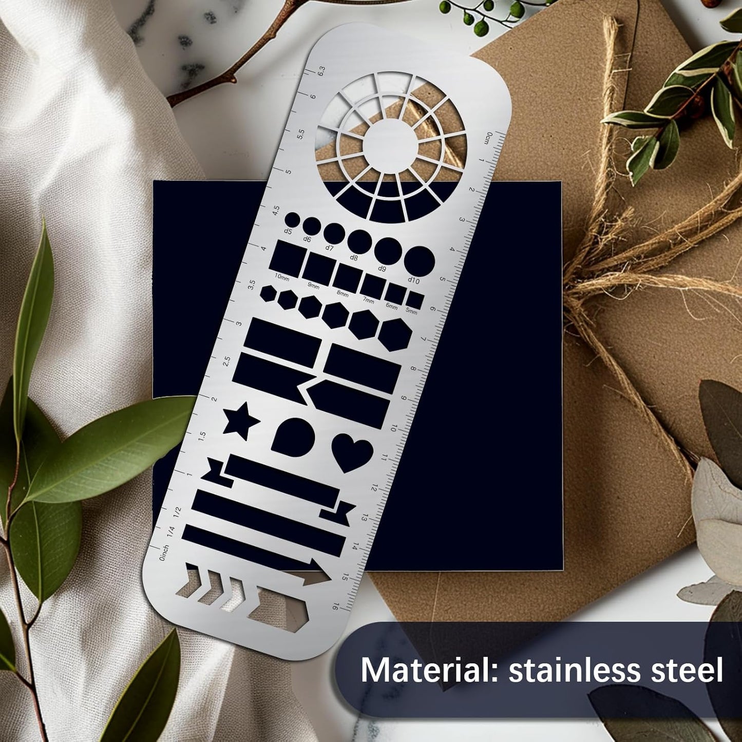 ORIGACH Metal Bookmark Template with Scale, Stainless Steel Painting Template, Stainless Steel Stencils for Journaling, Planner, Engraving, Crafts, 2.7×8Inch