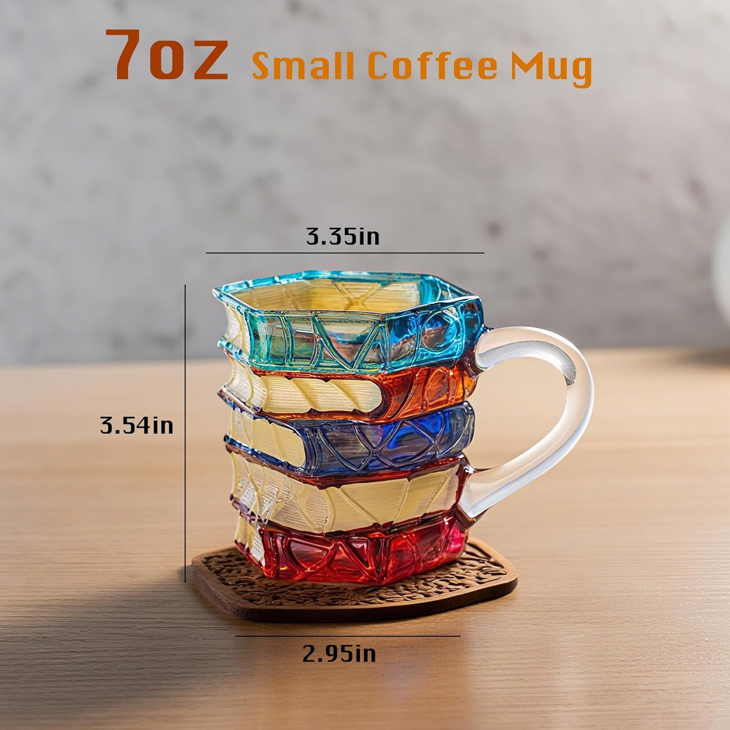 Chapter Book Mug Glass 3D Book Mugs for Gift, Painted Book Coffee Cup with Stack Design 7oz Artistic Reading Coffee Cup with Handle for Readers, Bookworm, Ideal Gift for Christmas, Birthday