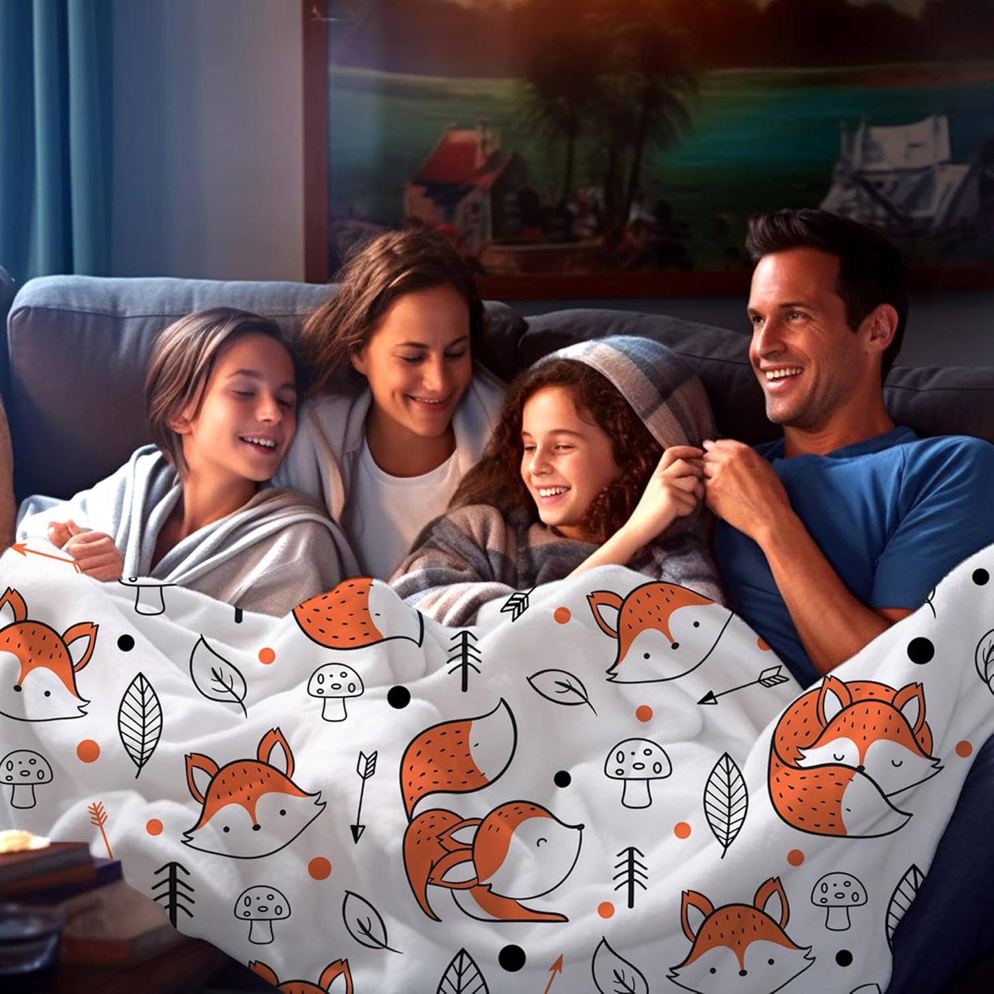 Cute Fox Blanket Super Soft Cozy Flannel Throw Blankets Bedding for Sofa Bedroom Living Room Kids Adults Gifts 80"x60"