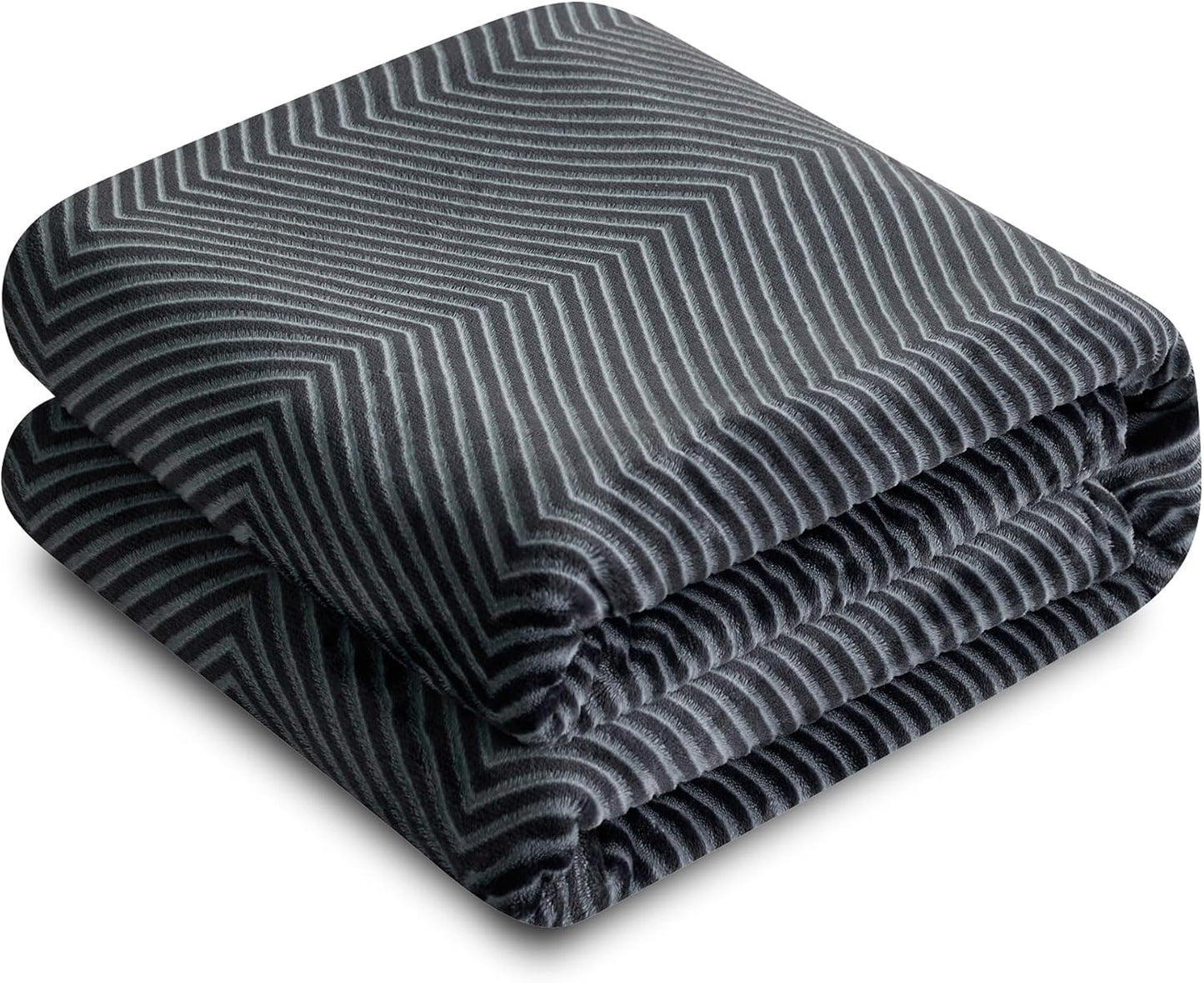 Oversized King Fleece Blanket 120x120 Inches, Seamless Soft Cozy 3D Jacquard Flannel Blanket 10'x10' Extra Large for Bed, Sofa, Couch, Travel & Camping, California King Throw, Dark Grey - Wave