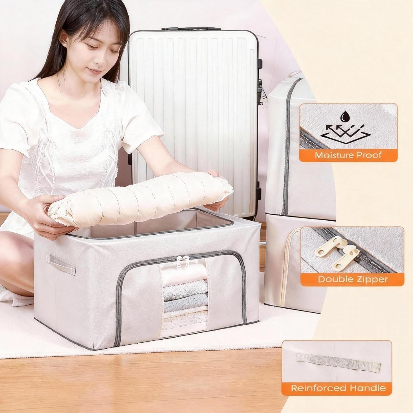Sturdy Storage Box with Handle Lid Collapsible Fabric Organizer Chest Bins For Blankets Clothes Books 16 * 12 * 8inches