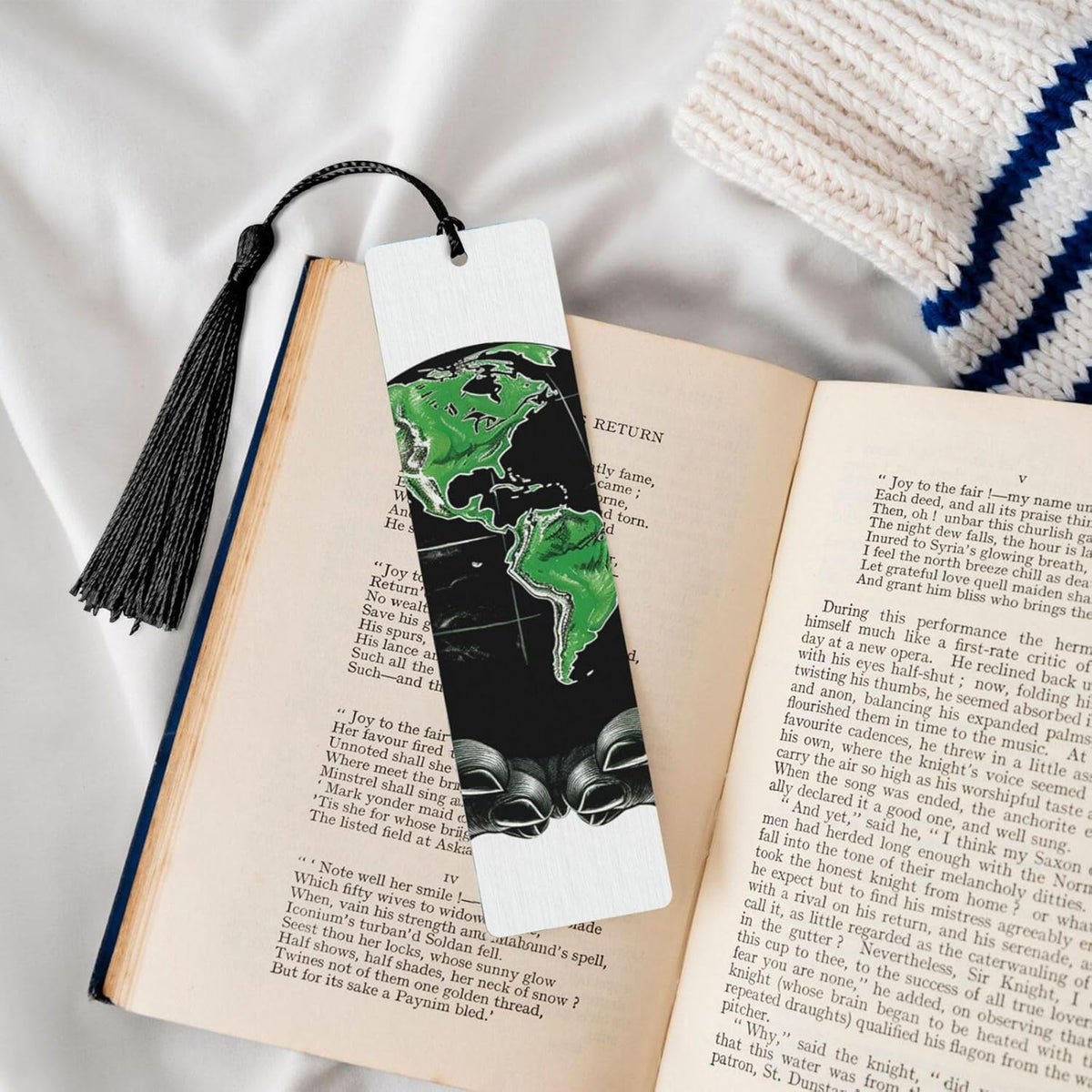 Protect The Earth Bookmarks Gifts for Women Men, Wooden Bookmarks for Book Lovers, Vintage Book Marks Ornaments with Tassel, Unique Personalized Reading Page Markers Black