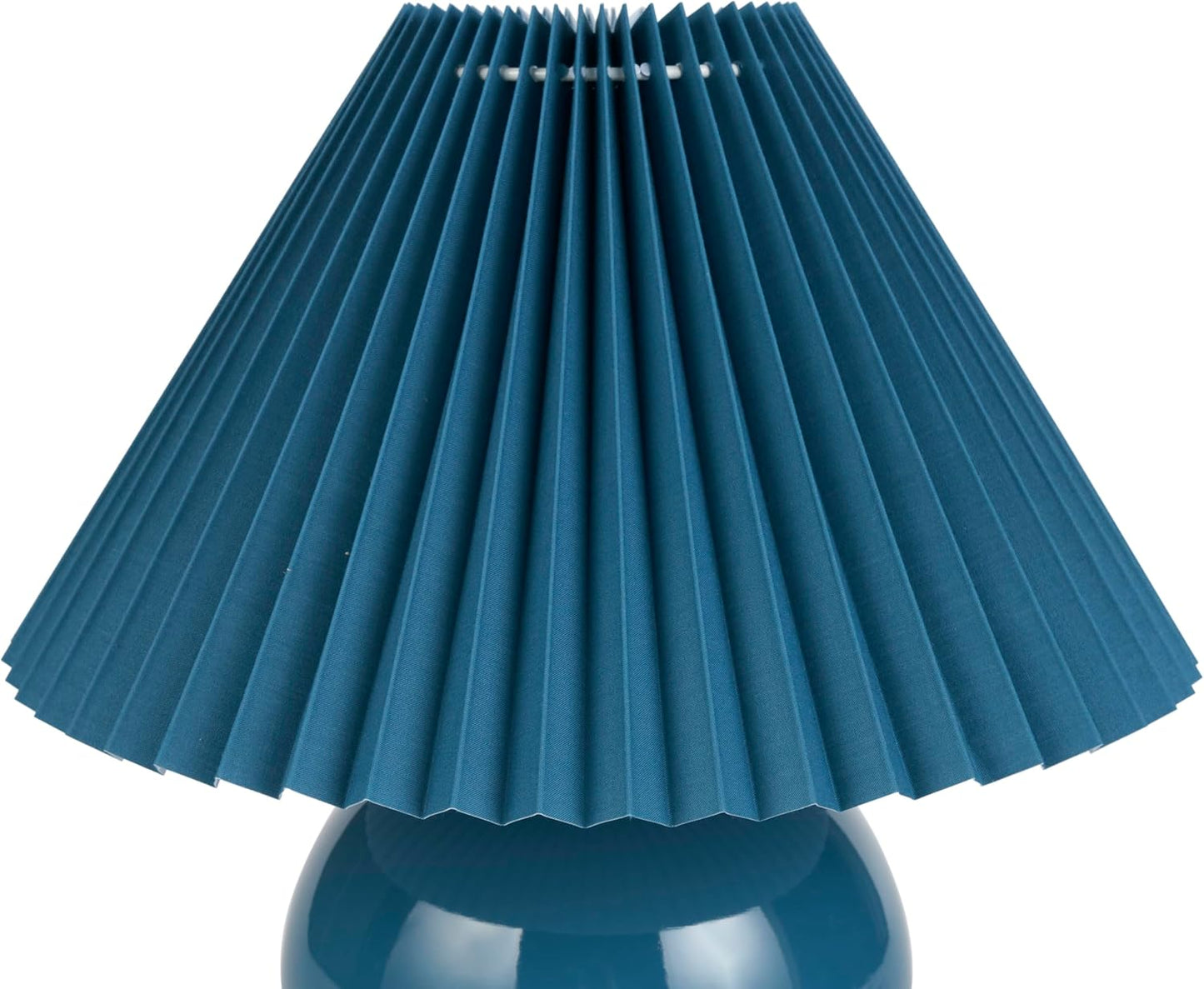 Nourison Home 13" Blue Ceramic Round Lamp with Pleated Shade for Bedroom, Living Room, Console, Entryway