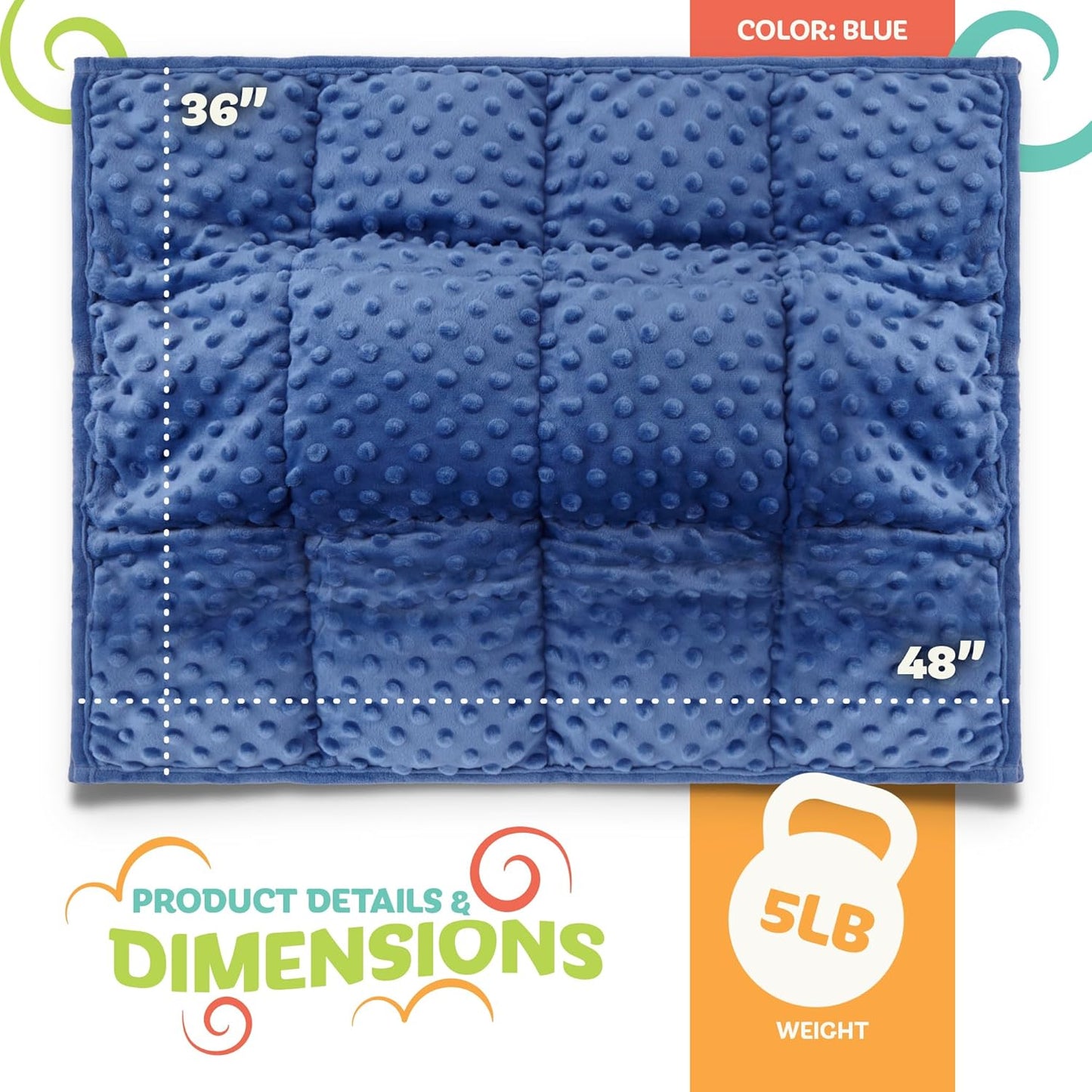 XL Weighted Blanket for Kids 5lb (Blue) 36x48 Inch, Plush Minky Kids Blanket with Travel Bag, Blanket for Ages 4 to 10