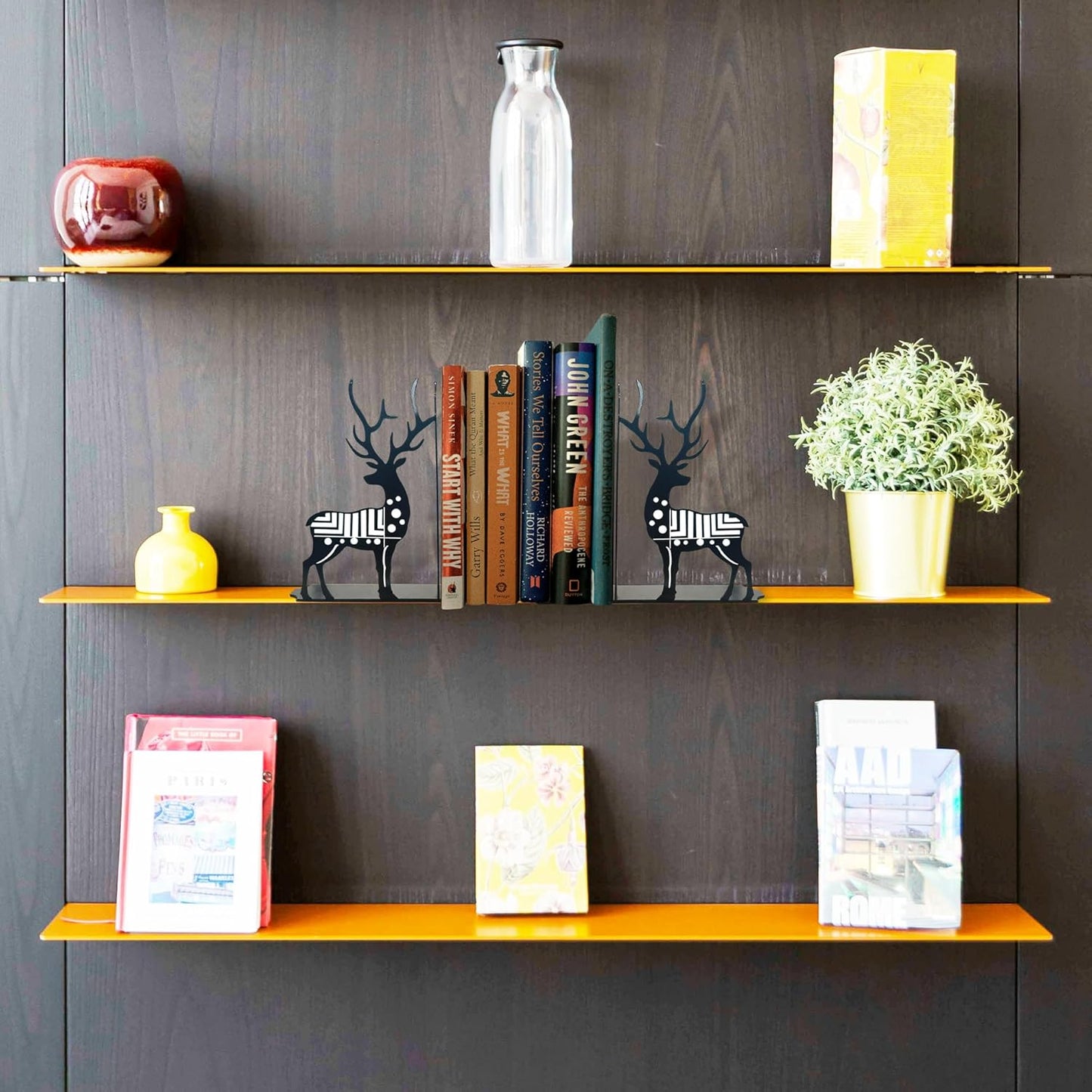 Modern Deer Metal Bookends for Shelves,Black Bookends Gifts for Book Lovers Men/Readers Women/Comic Book Fans/Kids, Decor for Bookshelf Kids Room Desk Accessories, Set of 2