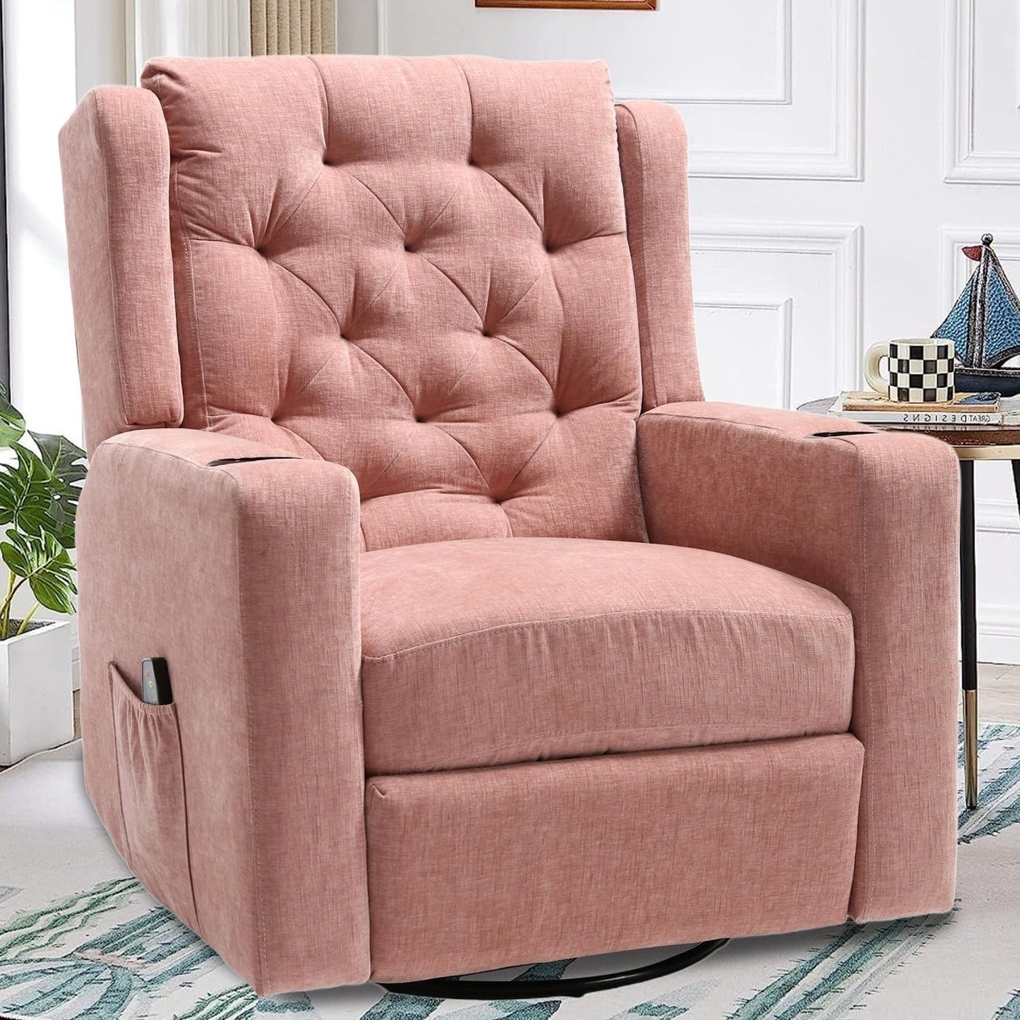 Oversized Massage Recliner Chair Wide Seat Fabric Reclining Swivel Manual Recliners Chairs with Cup Holder for Living Room Bedroom Home Theater