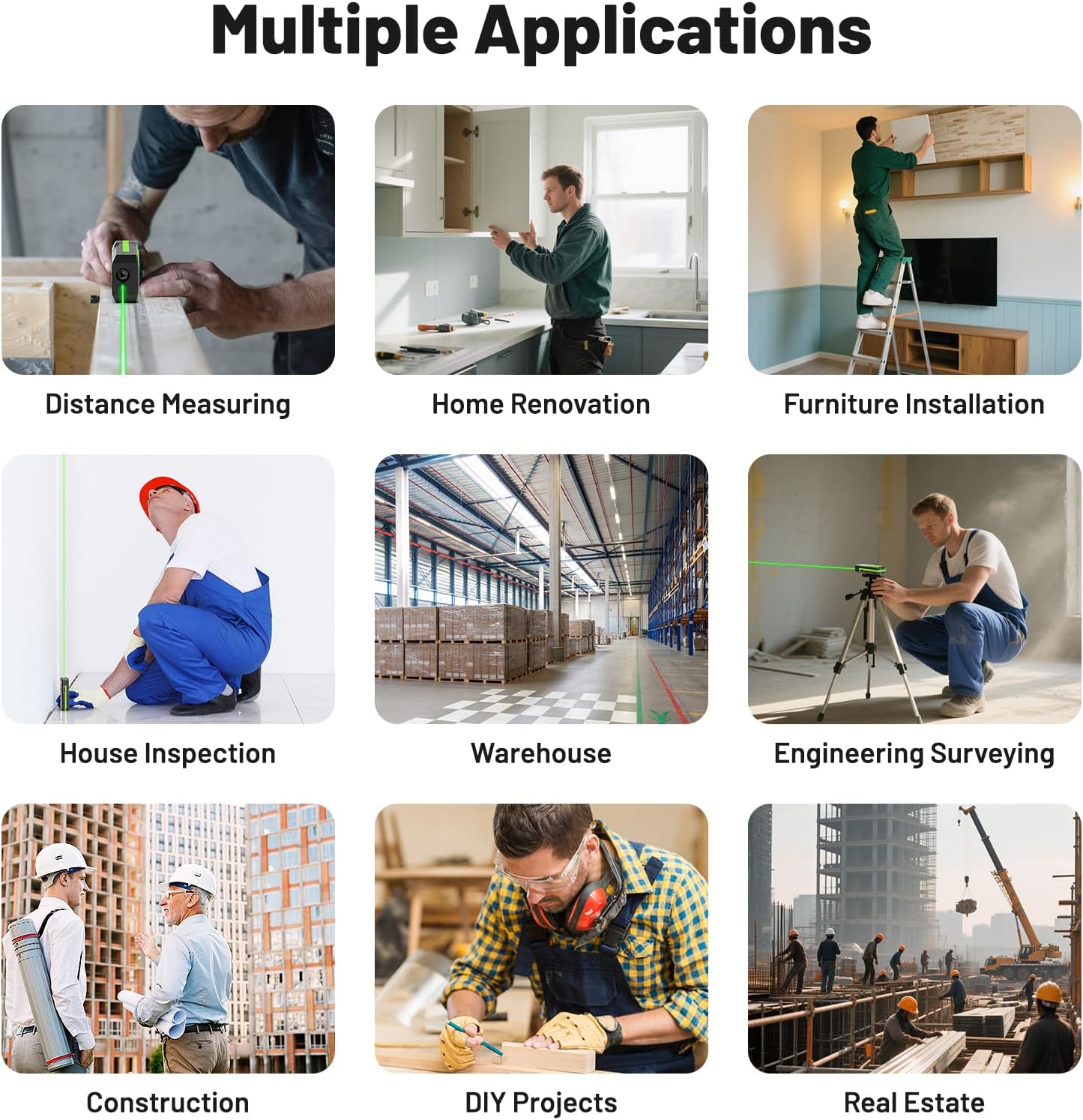 Laser Measuring Tool with Bluetooth APP, 200ft, ±1/16" High Accuracy, Huepar Rechargeable Green Beam Laser Distance Meter Multiple Measurement Modes, IP54 Durable for Home & Construction