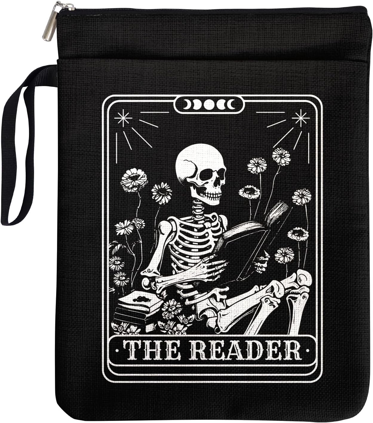 Dark Academia Gifts for Book Lovers - The Reader Skeleton & Floral Book Sleeve | Vintage Waterproof Cover for Poe/Lovecraft Fans (Library Approved)