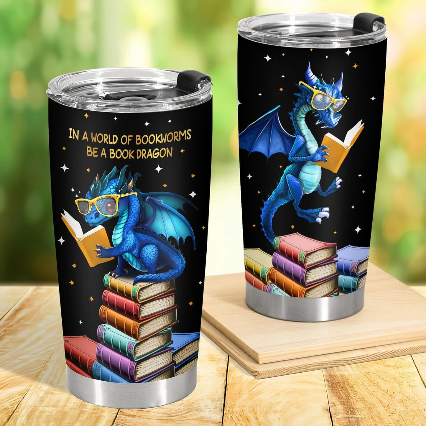 34HD Book Dragon Tumbler with Lid, 20oz Stainless Steel Vacuum Insulated Dragon Coffee Mug, Book Lover Gifts for Birthday Christmas Back To School, Bookworm Gifts for Women, Bookish Items