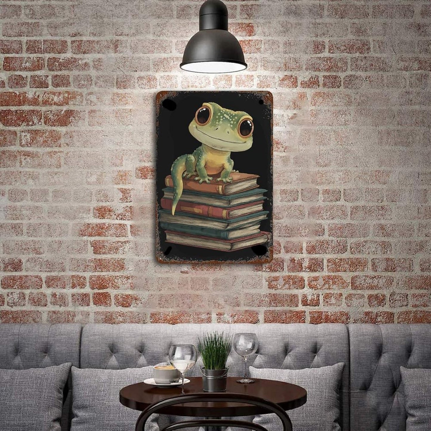 Leopard Gecko Reading Books Personalized Tin Signs Metal Poster Wall Art Retro Bar Pub Garage Home Decor