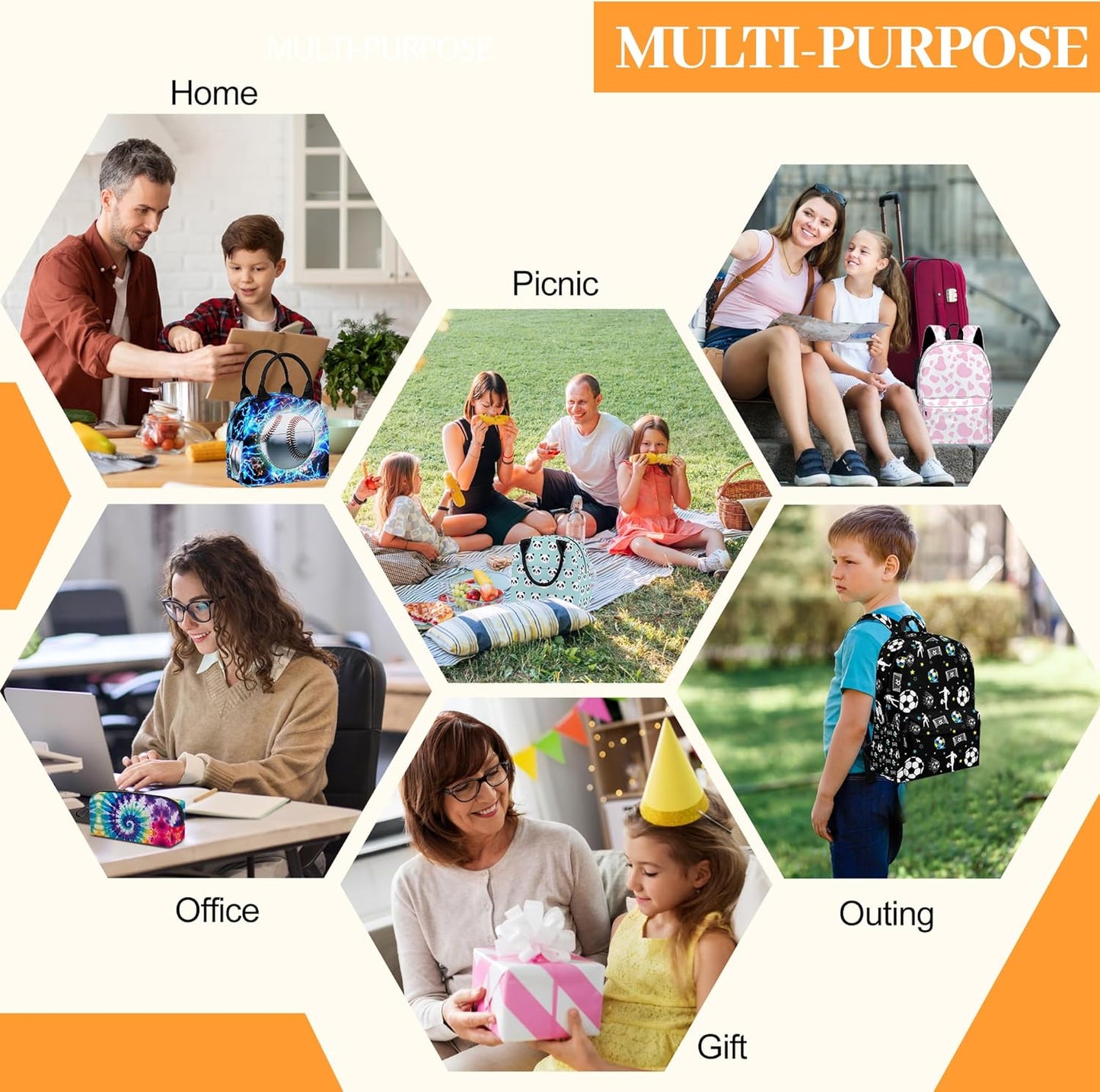 3PCS Backpack for Boys Girls Back To School, Kids Backpack for Teens Elementary Middle High School Students, Large Capacity 17 Inch Bookbags with Lunch Box and Pencil Case (Cow)