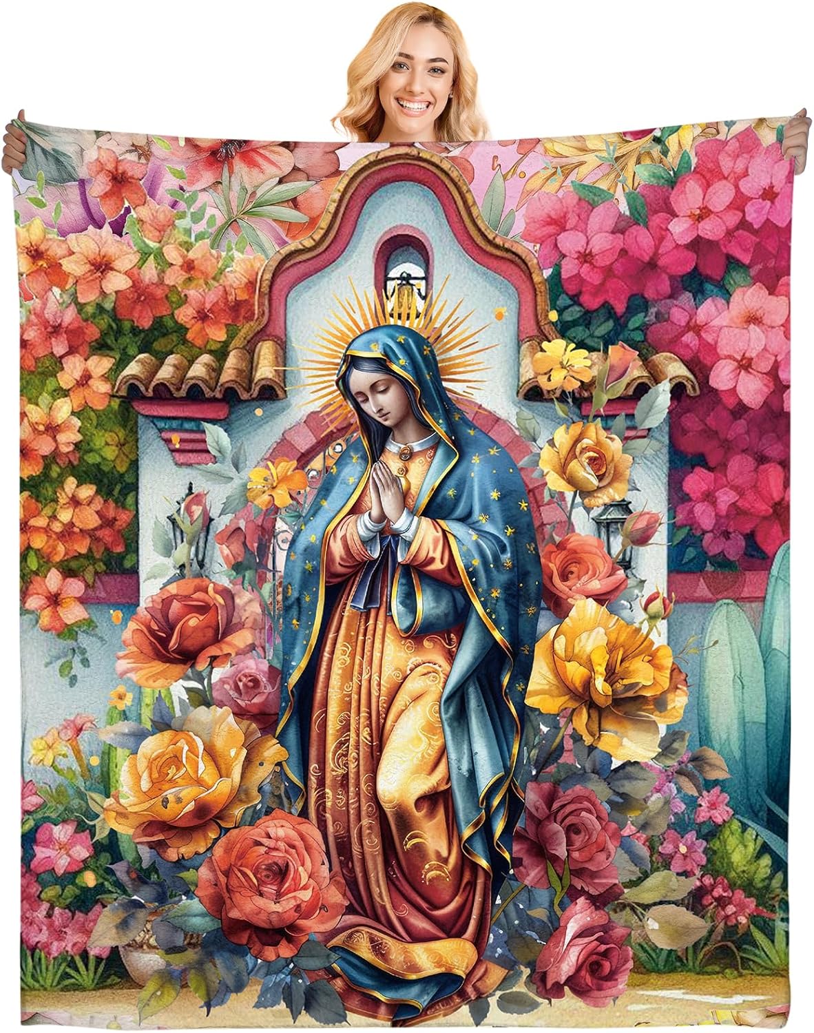 Virgin Mary Blanket Catholic Gifts, Our Lady of Guadalupe Blanket for Women, Religious Christian Bible Verse Prayer San Marcos Mexican Throw Blanket Manta De La Virgen De, 50"X60"