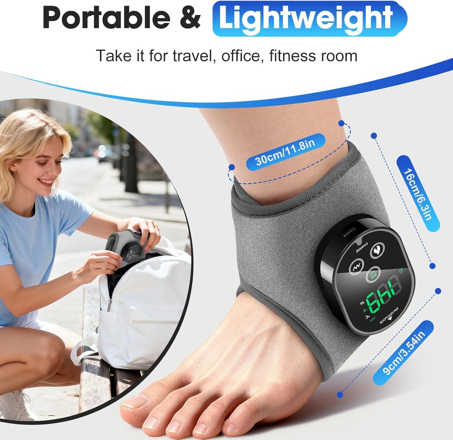 BAISEMAIN 2PCS Foot Renew Massager for Neuropathy - Ankle Heating Pad with Massage, Portable Cordless Design for Home & Travel Use, Gray