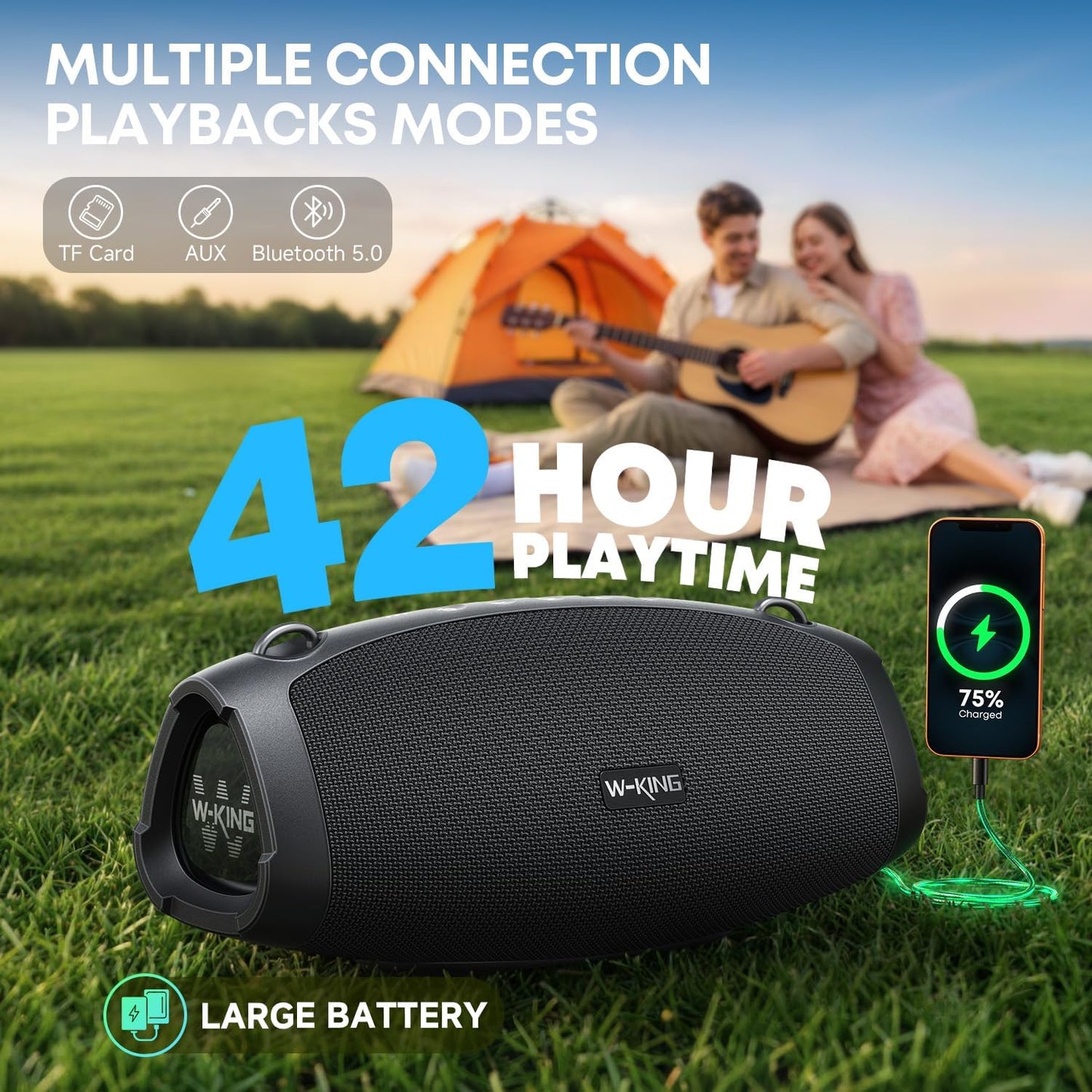 W-KING Bluetooth Speaker, 120W Max Loud Portable Speakers Bluetooth Wireless Boombox, IPX6 Waterproof Party Large Outdoor Speaker, 70W Triple Passive Radiators- Deep Bass/Subwoofer*2, 42H, TF, AUX, EQ