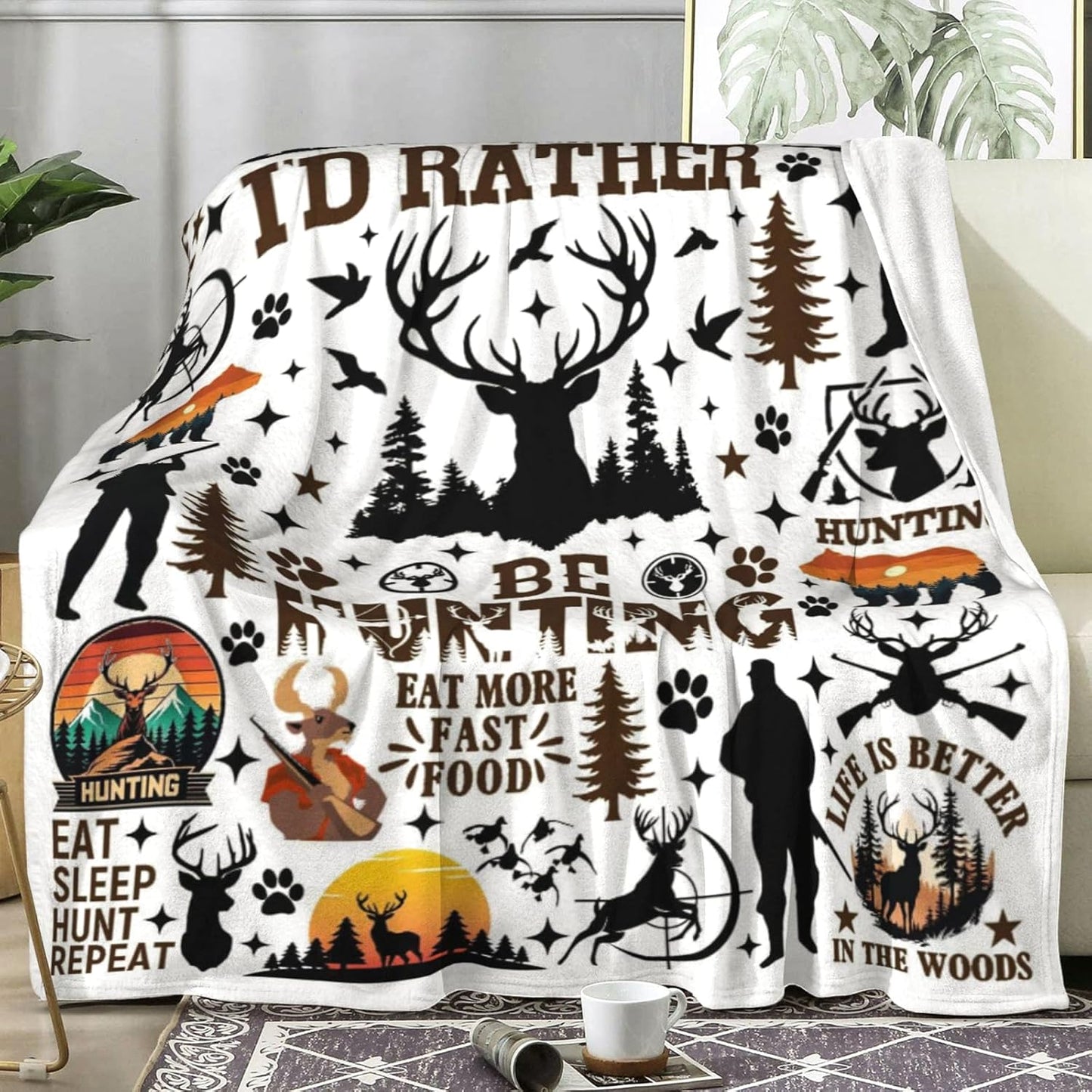 Hunting Blanket Deer Hunter Gifts for Men Husband Women,Hunting Gear Accessories Deer Throw Blankets,Unique Hunter Present for Hunters Dad Boys 60"x50"