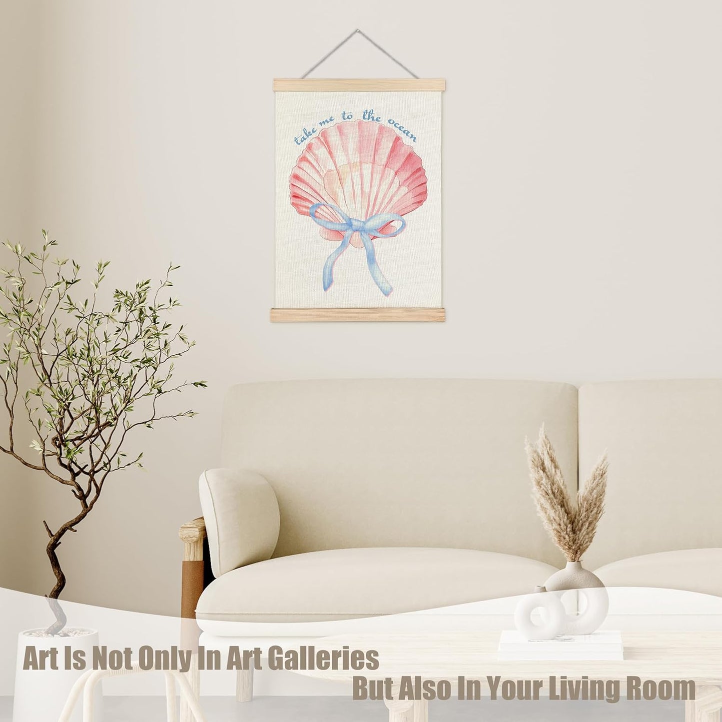 WUCHJ Coquette Blue Bow Seashell Beach Wall Art Poster, Preppy Coastal Ocean Wall Decor, Beachy Aesthetic Pink Conch Canvas Prints Artwork for Girls Room Dorm Apartment Decor, 12x16 Inch