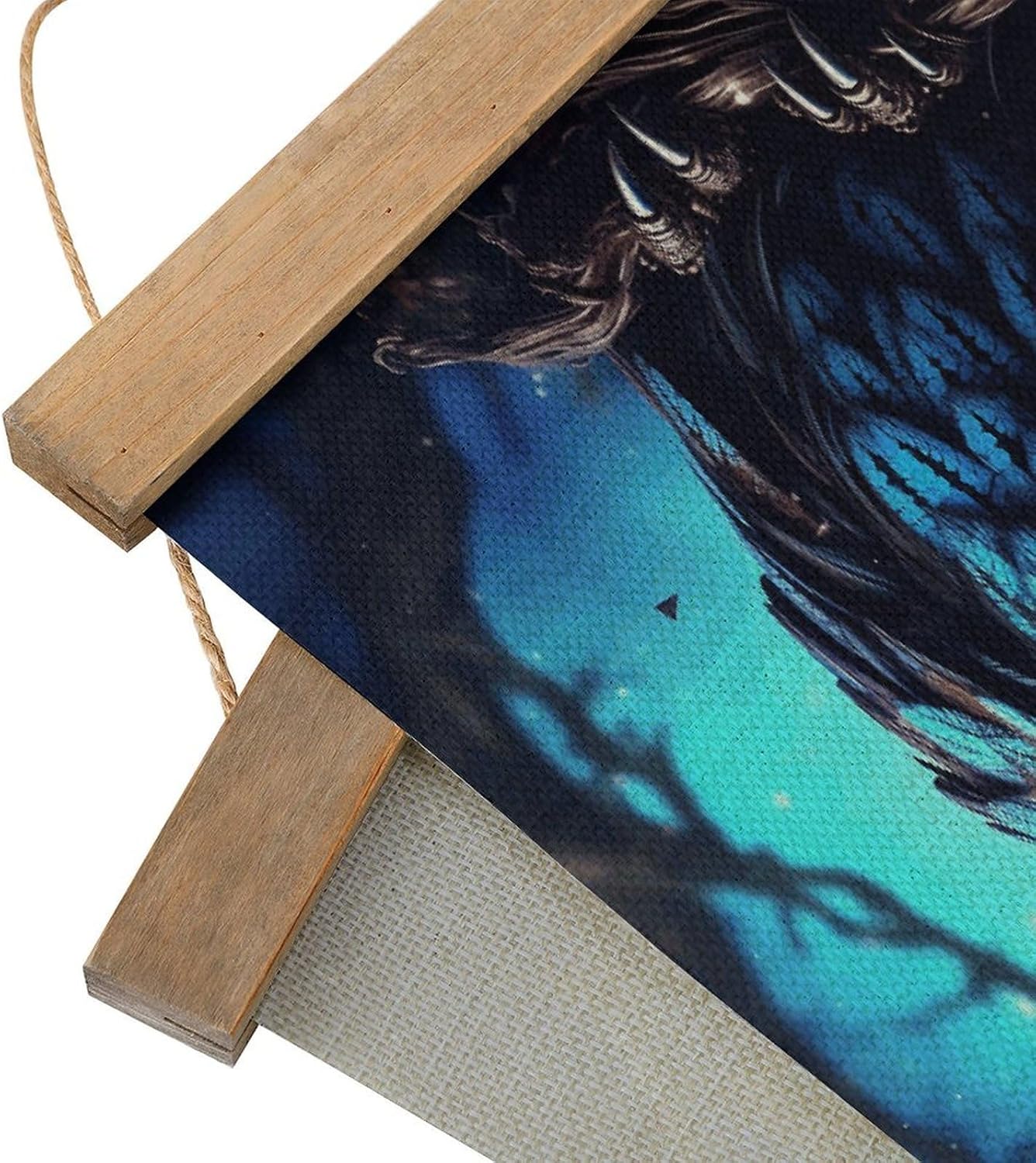 Vintage Blue Owl Poster with Wooden Frame Personalized Linen Hanging Scroll Painting Rustic Wall Hanging Illustrative Modern Artwork Decor for Home Living Room Bedroom Office