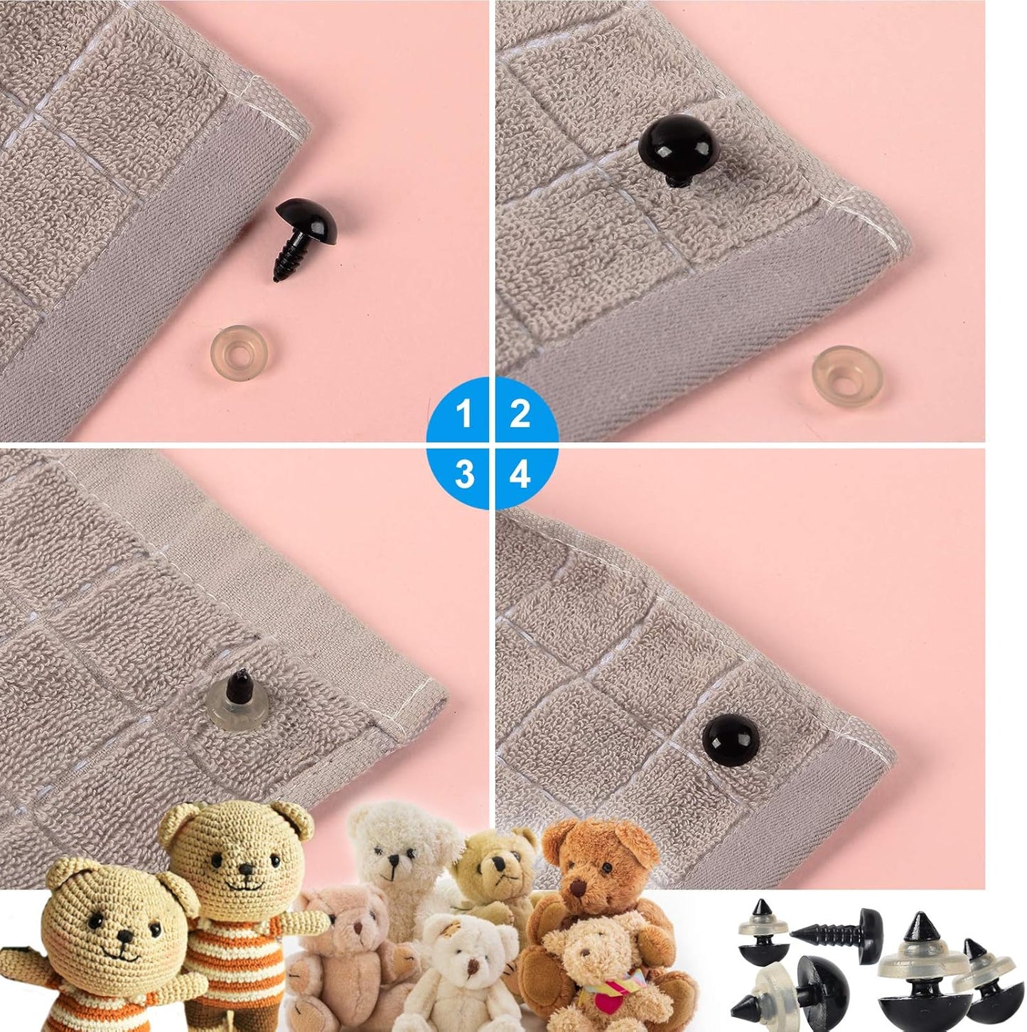 Yexixsr 566PCS Safety Eyes for Amigurumi, Various Sizes Crocheting Safety Eyes and Noses with Washers, for Teddy Bear, Stuffed Doll, Crochet Toy and Plush Animal