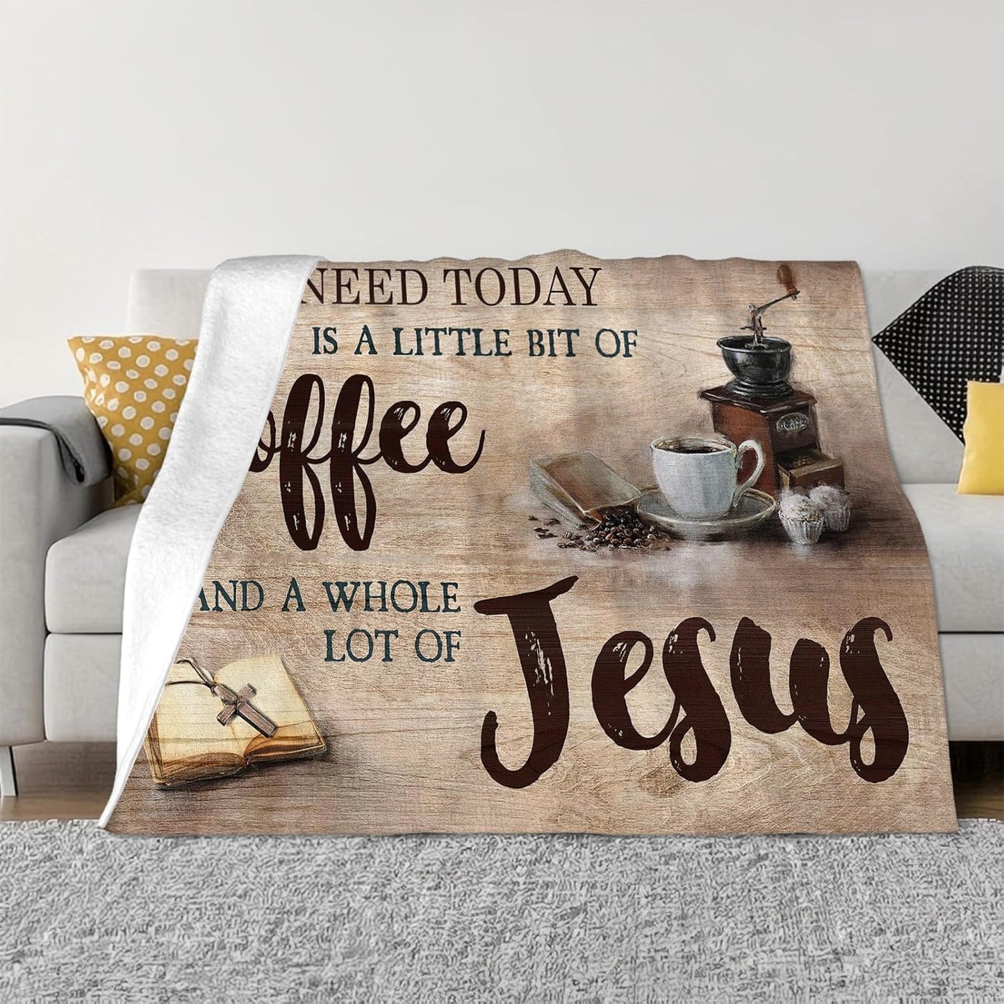 Tijuboni Christian Coffee Throw Blanket Religious Faith Gifts for Women Men Girls Boys Kids Adults Soft Flannel Fleece Blanket for Couch Sofa Bed Home Decor 40"x50"