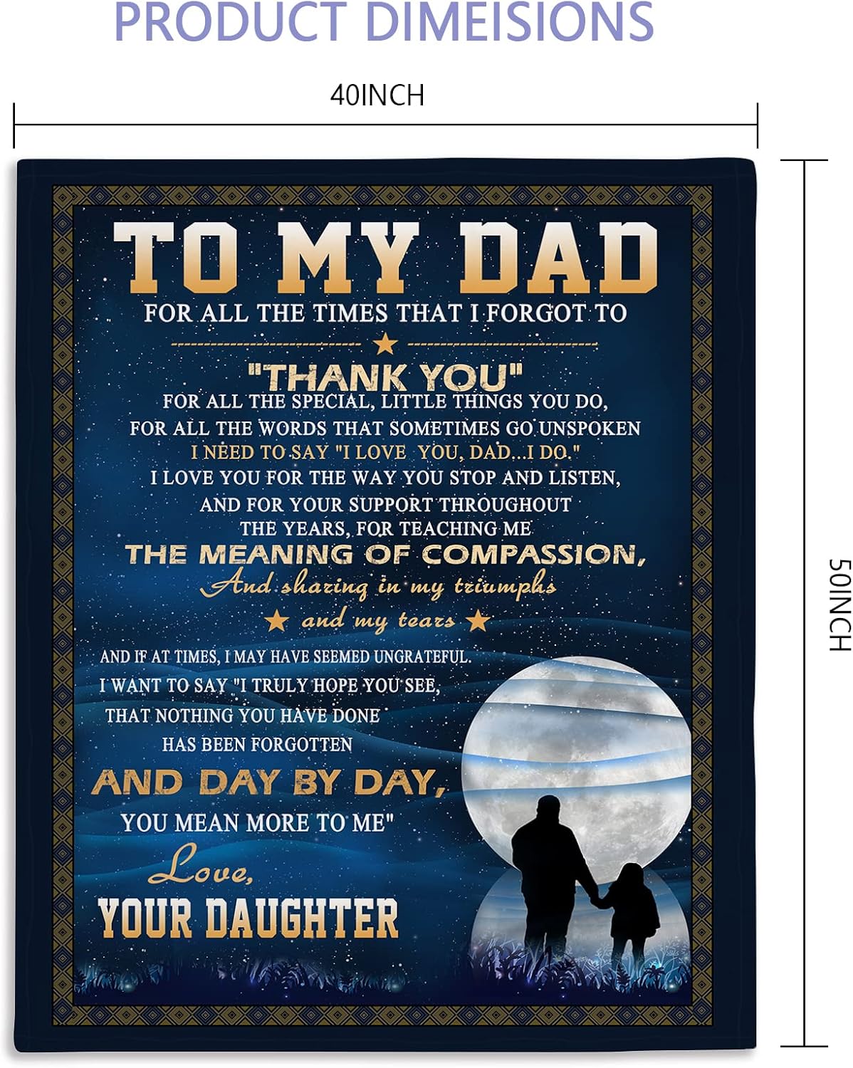 to My Dad from Daughter Flannel Fleece Throw Blanket 50"x40", Grateful Love Birthday Gift Throws Blankets, Happy Father's Day Present for Sofa, Super Cozy Lightweight Father Gifts Idea