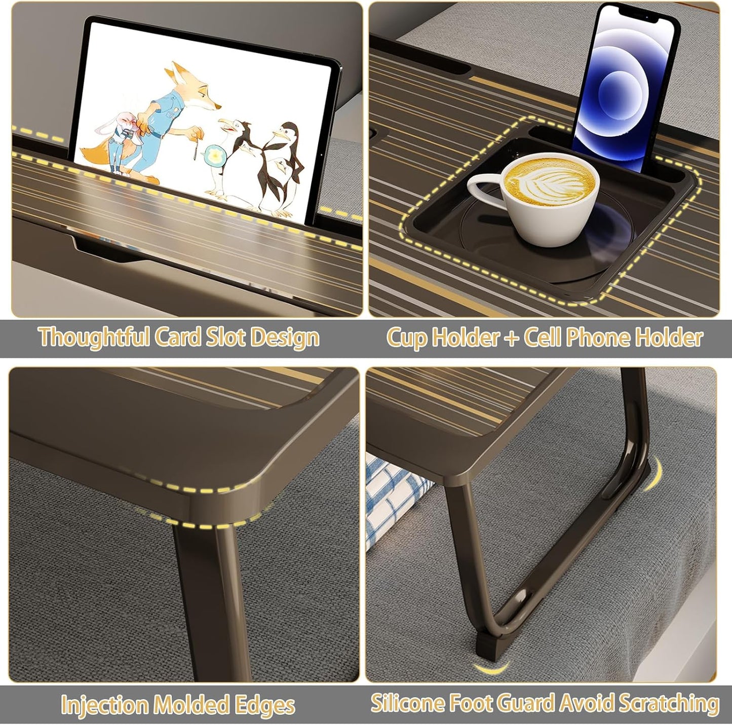 Laptop Desk for Bed, Adjustable Laptops Stand with 6 Different Angles, Portable Lap Tray Table with Storage Drawer and Cup Holder, Laptop Bed Desk Tray for Eating Working Writing Reading (Black)
