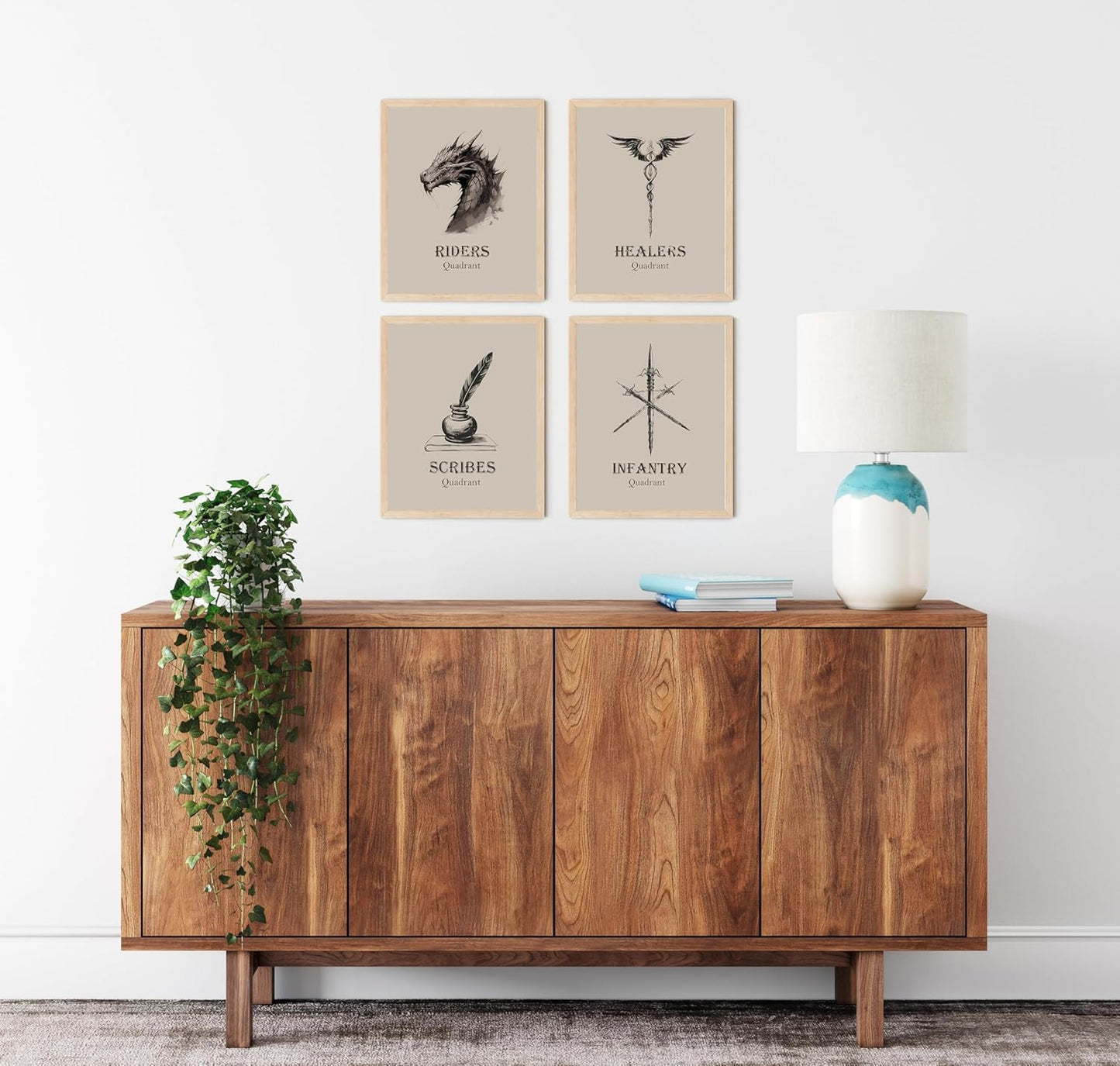 TwoDays Fantasy Dragon Wing Bookish Merch Room Decor - War College Four Quadrants Inspired Wall Art Prints for Fans Gifts, Romantasy Book Merchandise Posters (8" X 10", Set of 4, UNFRAMED)