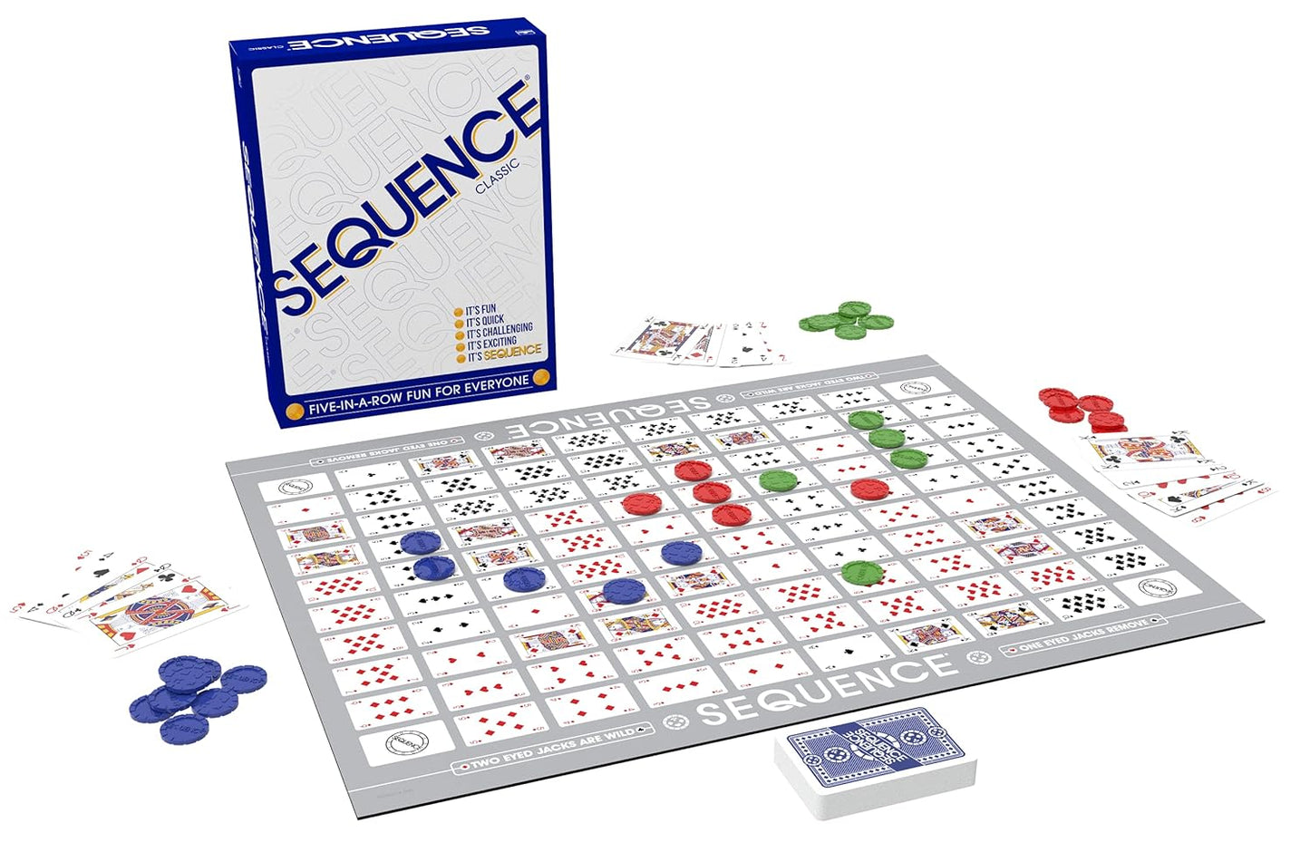 SEQUENCE- Original SEQUENCE Game with Folding Board, Cards and Chips by Jax ( Packaging may Vary ) White, 10.3" x 8.1" x 2.31"