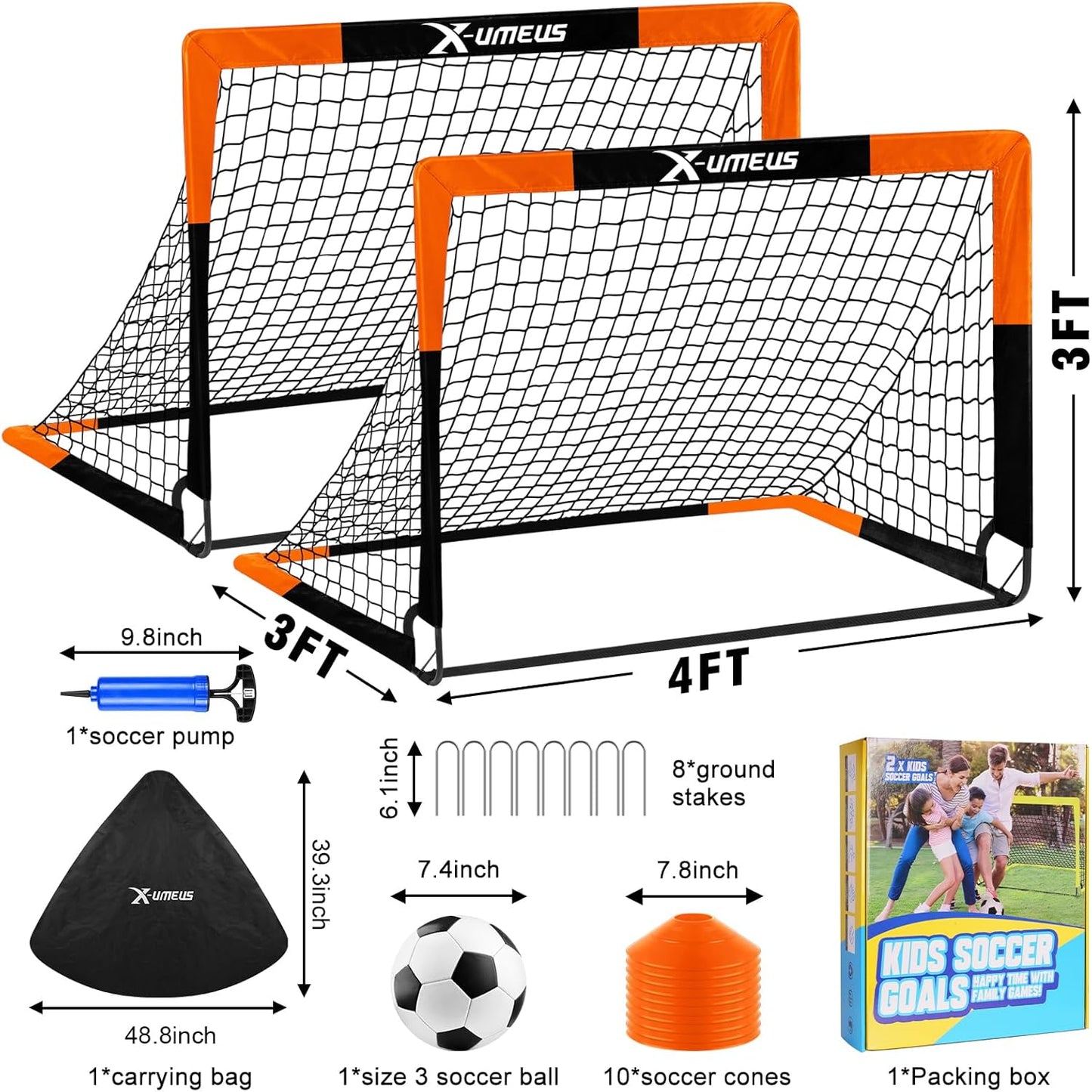 Kids Soccer Goals for Backyard Set of 2, 4 x 3 ft/6 x 4 Toddler Soccer Goal Training Equipment with Soccer Ball, Cones, Pop Up Soccer Net for Kids Age 3-5 4-6 6-8 8-12 10-12 Outdoor Games Sports Gifts