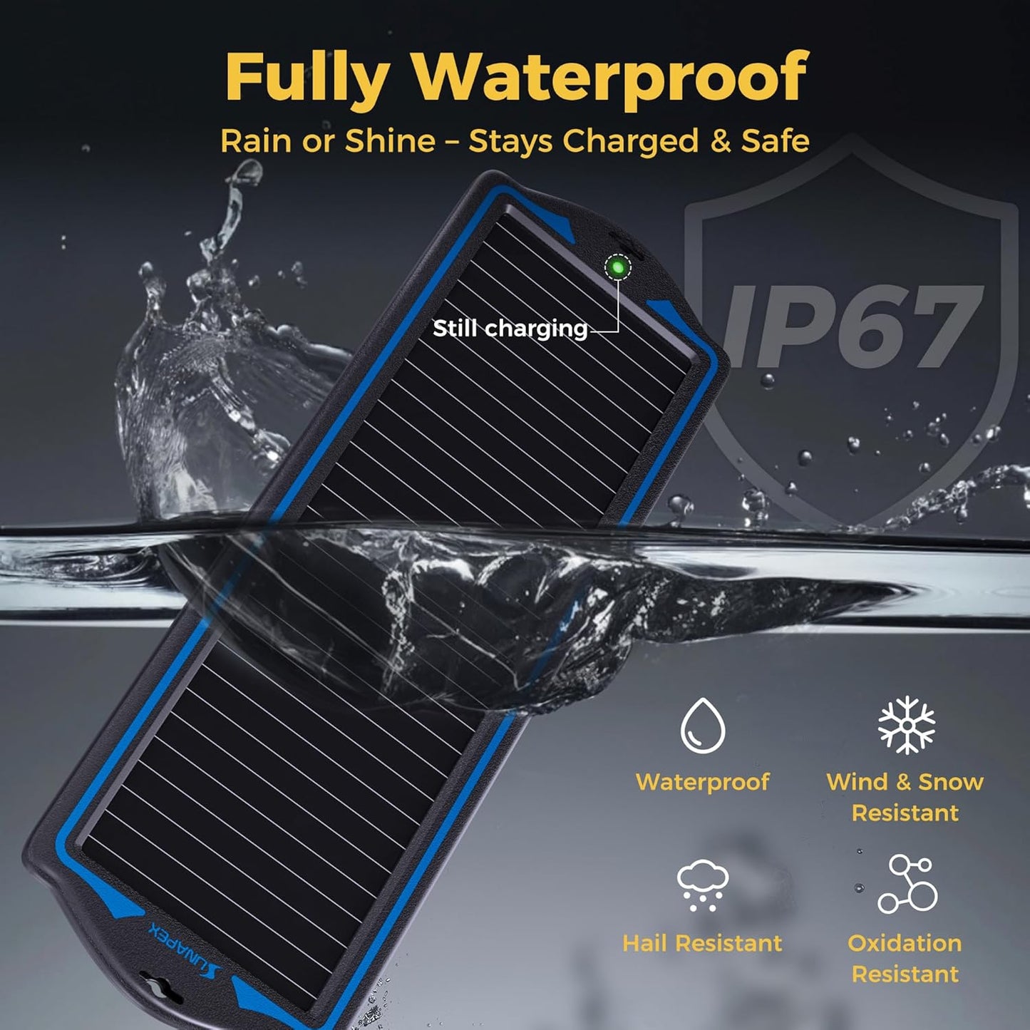 SUNAPEX 12V Solar Battery Charge: Waterproof Portable Solar Panel Kit - Battery Maintainer Trickle Charger - with Upgrade Built in Charge Controller for Car Boat RV Trailer Automotive Motorcycle