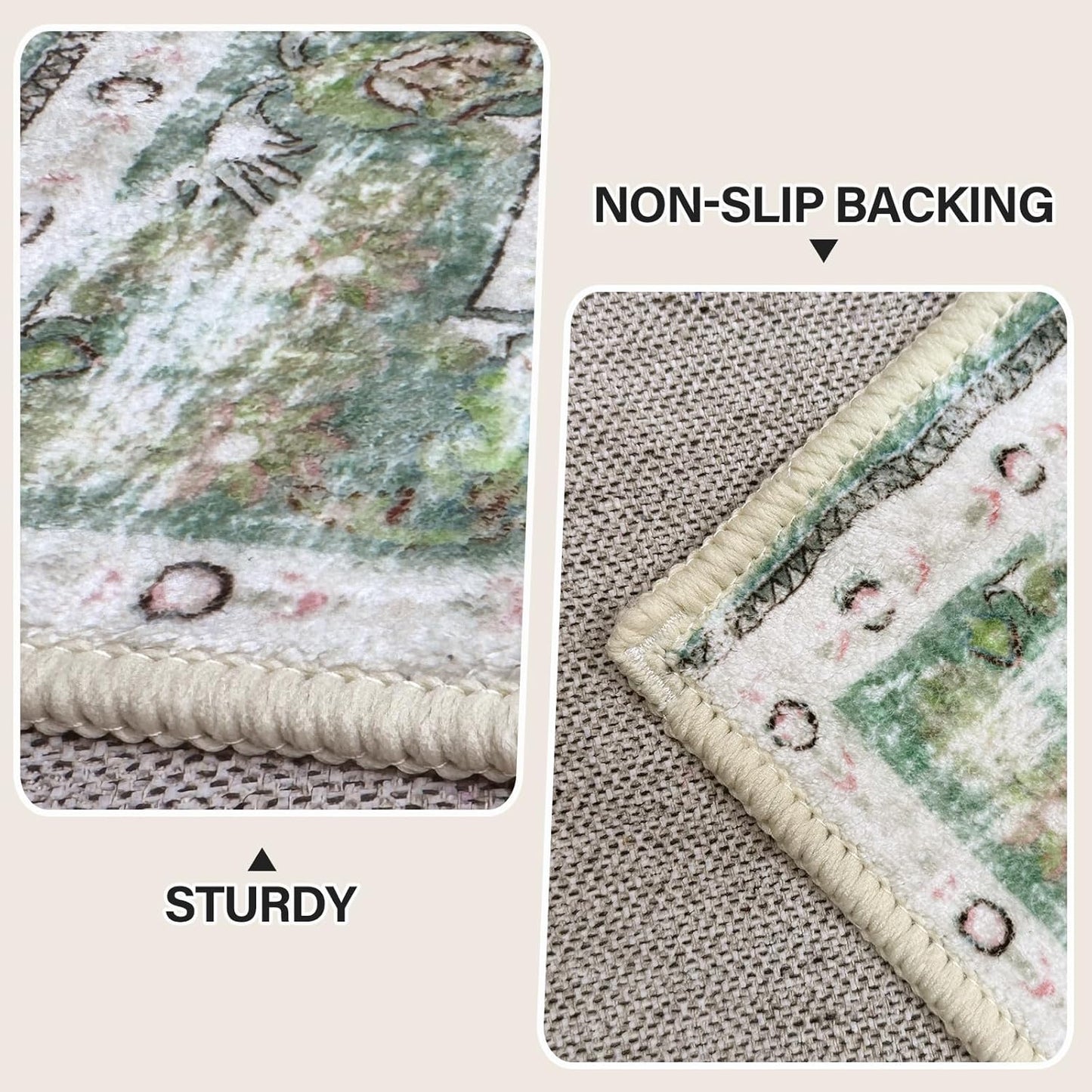 Vhong Boho Area Rugs Vintage Washable Modern Neutral Large Carpet Sage Green 8×10 High Traffic Rugs for Dinning Room Living Room Bedroom Farmhouse Non Slip