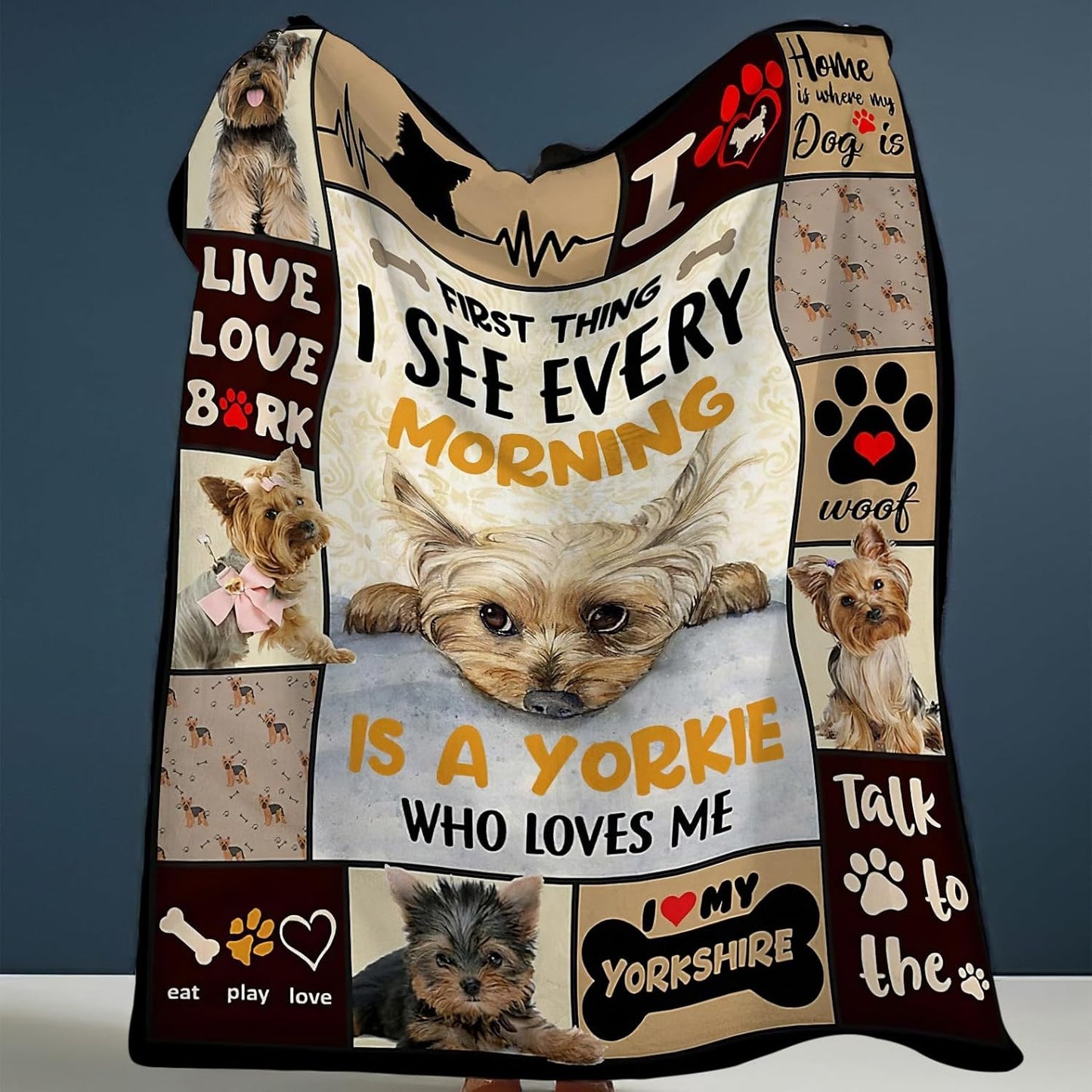 Funny Dog Blanket Soft Warm Cute Kawaii Yorkshire Terrier Dog Plush Throw Blanket Cozy Lightweight Flannel Bedding Decor Fleece Blanket Gifts for Girls Boys Kids Women 40"x50"