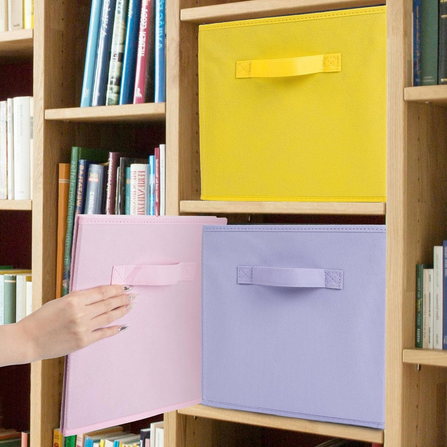 Fabric Storage Bins 6 Pack 13 inch Foldable Storage Cubes with Handles Fun Colored Durable Cube Storage Bin for Home, Playroom, Closet Organizers and Storage Green, Cyan, Purple, Yellow, Pink, Peach