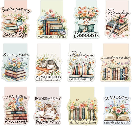 Vintage Floral Magnetic Bookmarks, 12 Pcs Book Lovers Magnet Book Mark Clips for Reading, Cute Bookish Gifts for Women Girls, Flower Page Marker for School Office Christmas Stocking Stuffers