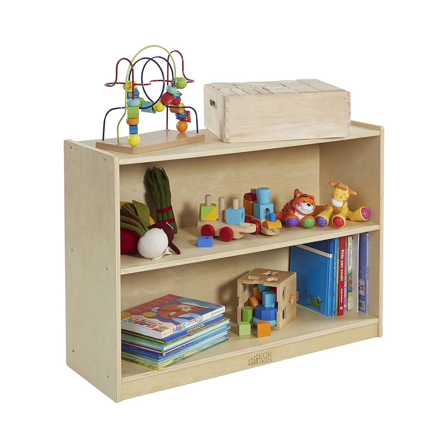 ECR4Kids 2-Shelf Mobile Storage Cabinet, Classroom Furniture, Natural