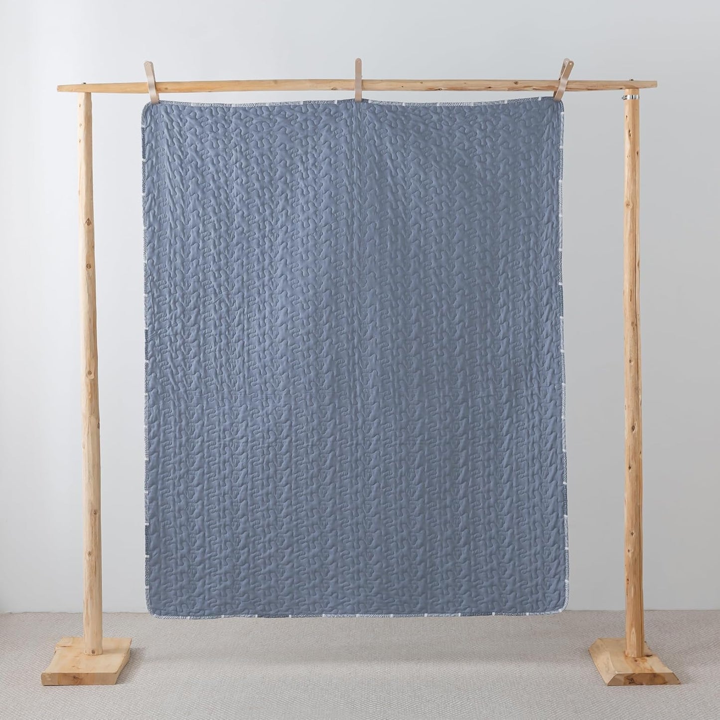 SLPR Heather 50" x 60" Quilted Throw Blanket: Lightweight Chevron Quilt, Cream and Blue Lap Comforter, Zig Zag Farmhouse Coverlet, Summer Quilted Blanket for Couch and Bed