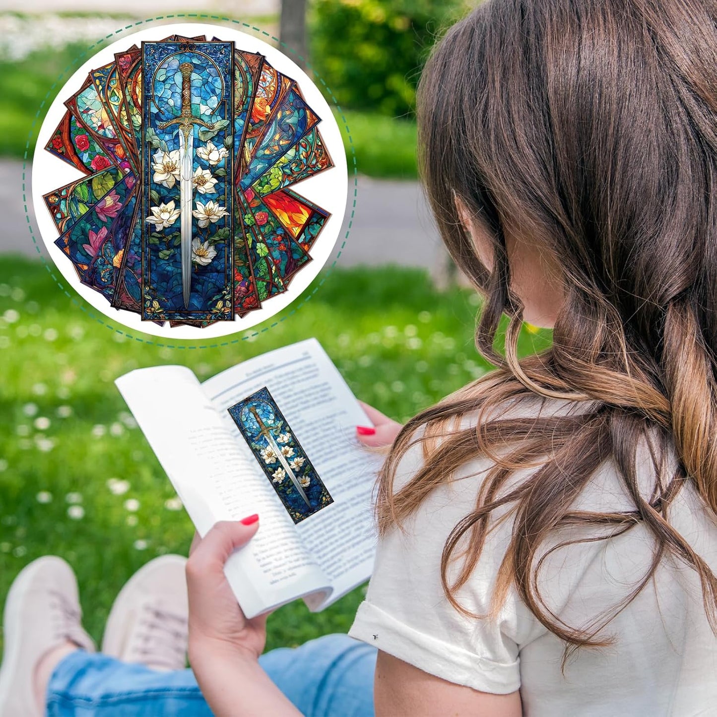 Stained Glass Sword Bookmarks - 100 Pcs Cool Fantasy Bookmark Unique Sword Flower Book Marks Book Markers Page Clip GIFS for Women Men Teens Students Teacher Reading Bookworm Bookish