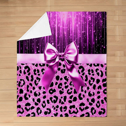 Feelyou Pink Purple Leopard Fleece Throw Blanket Cute Bow Flannel Blanket Plush Fuzzy Sweet Animal Pattern for Bed Couch Chair Living Room Coquette Aesthetic Queen 90"x90" Bedroom Decor